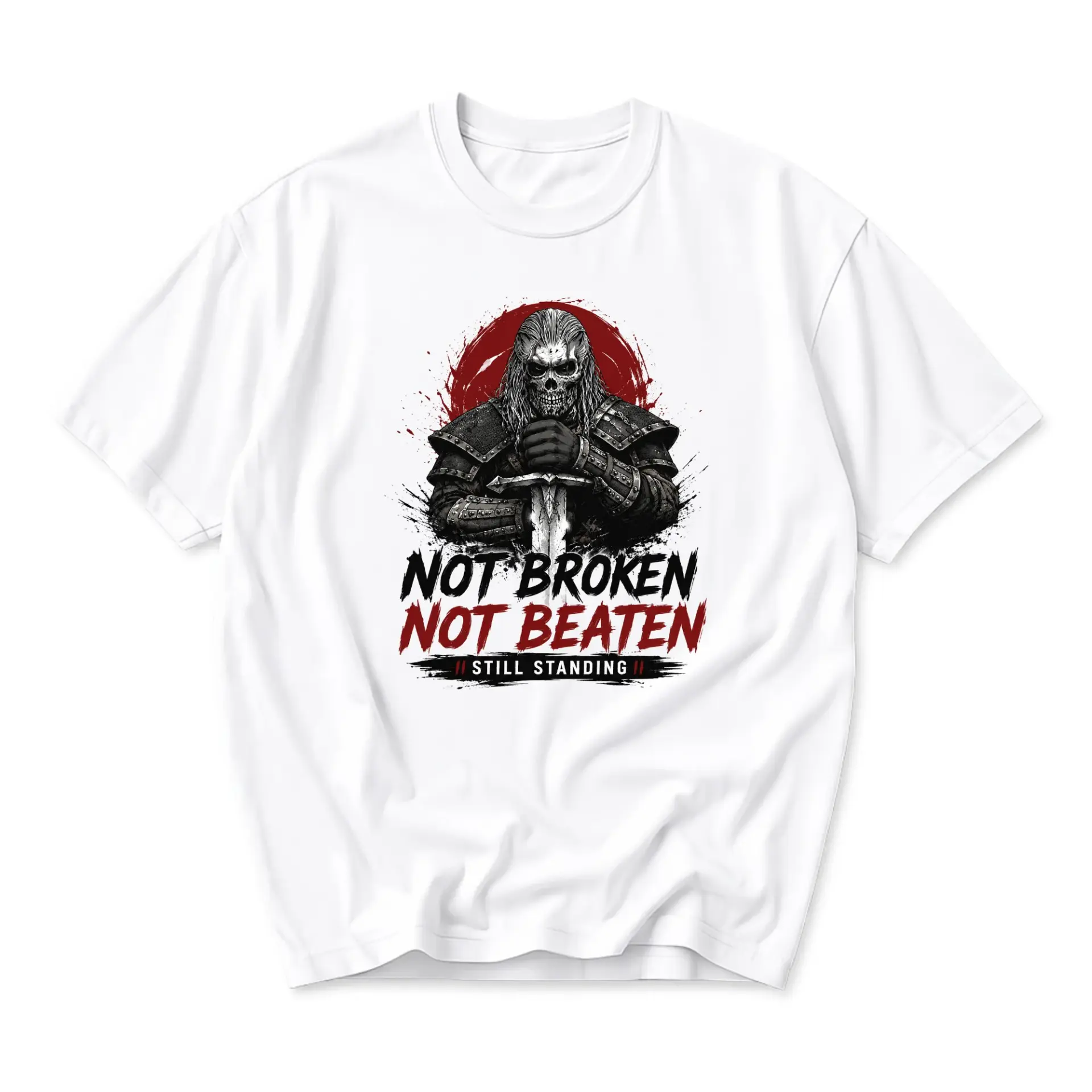 Graphic Tee Not Broken Not Beaten Skull Warrior Design Unisex Crew Neck Short Sleeve Casual Cotton Blend Shirt