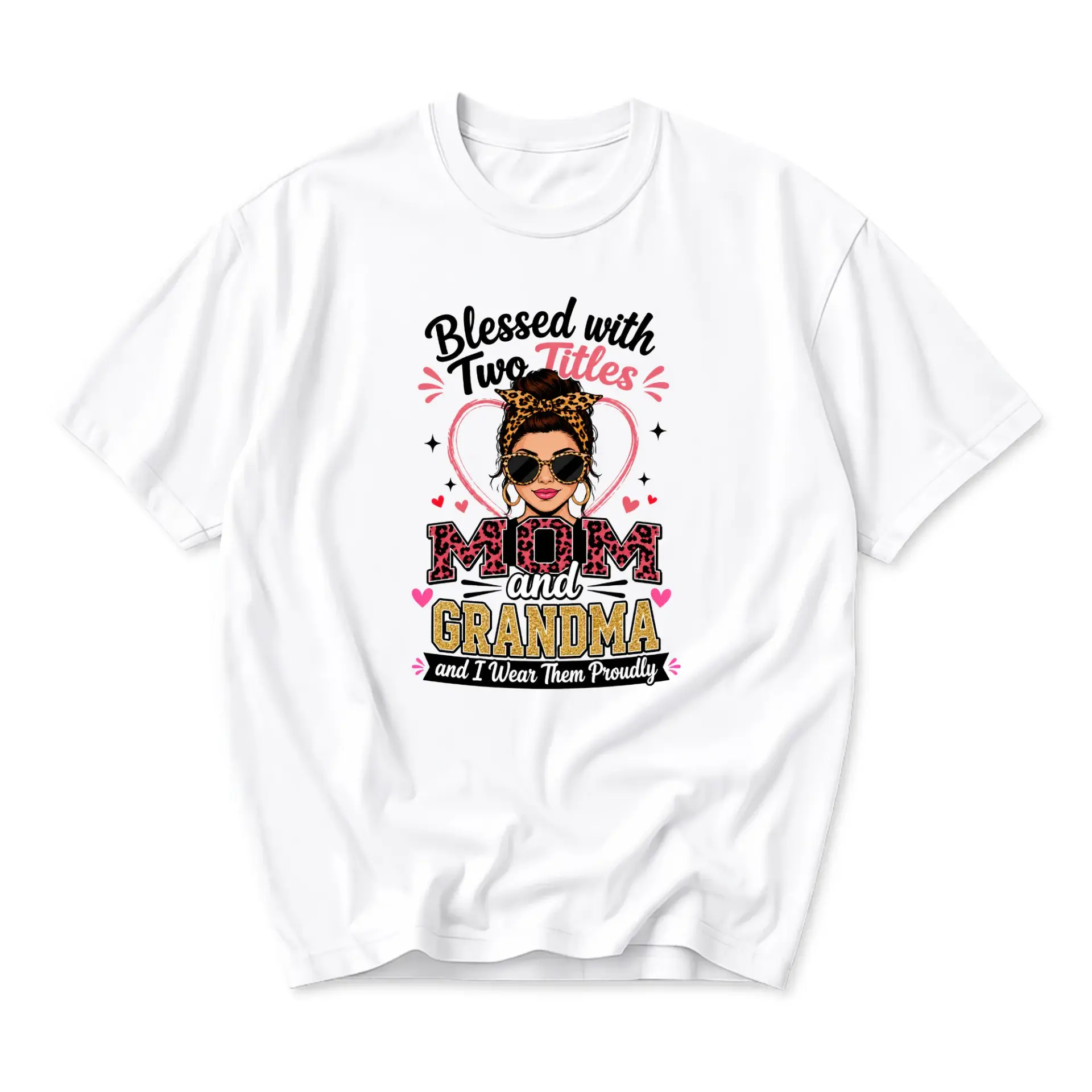 Funny Shirt Blessed with Two Titles Mom and Grandma Graphic Tee Casual