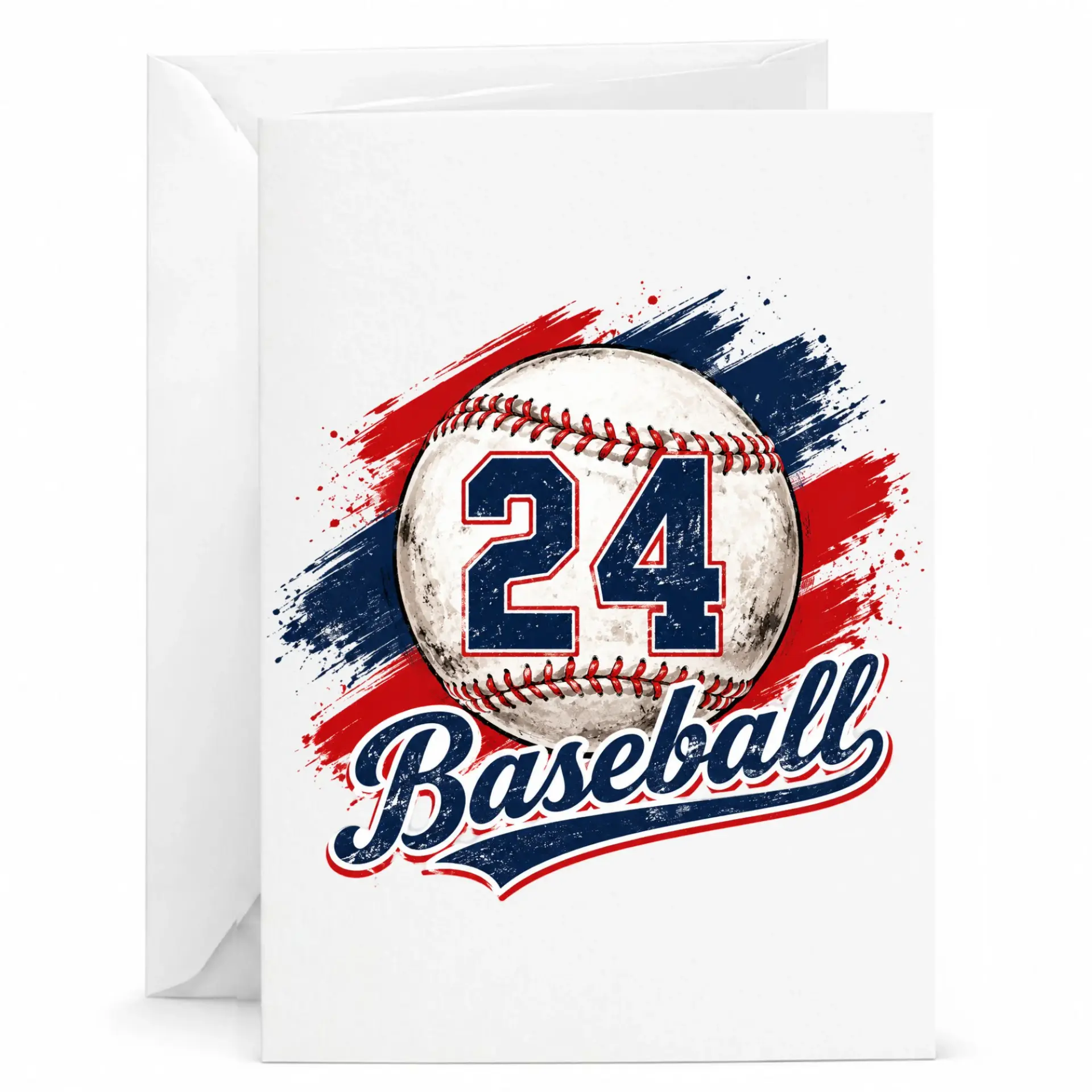 Birthday Card Number 24 Baseball Theme Sports Enthusiast Greeting Card with Envelope 5x7 Inches Folded Stationary