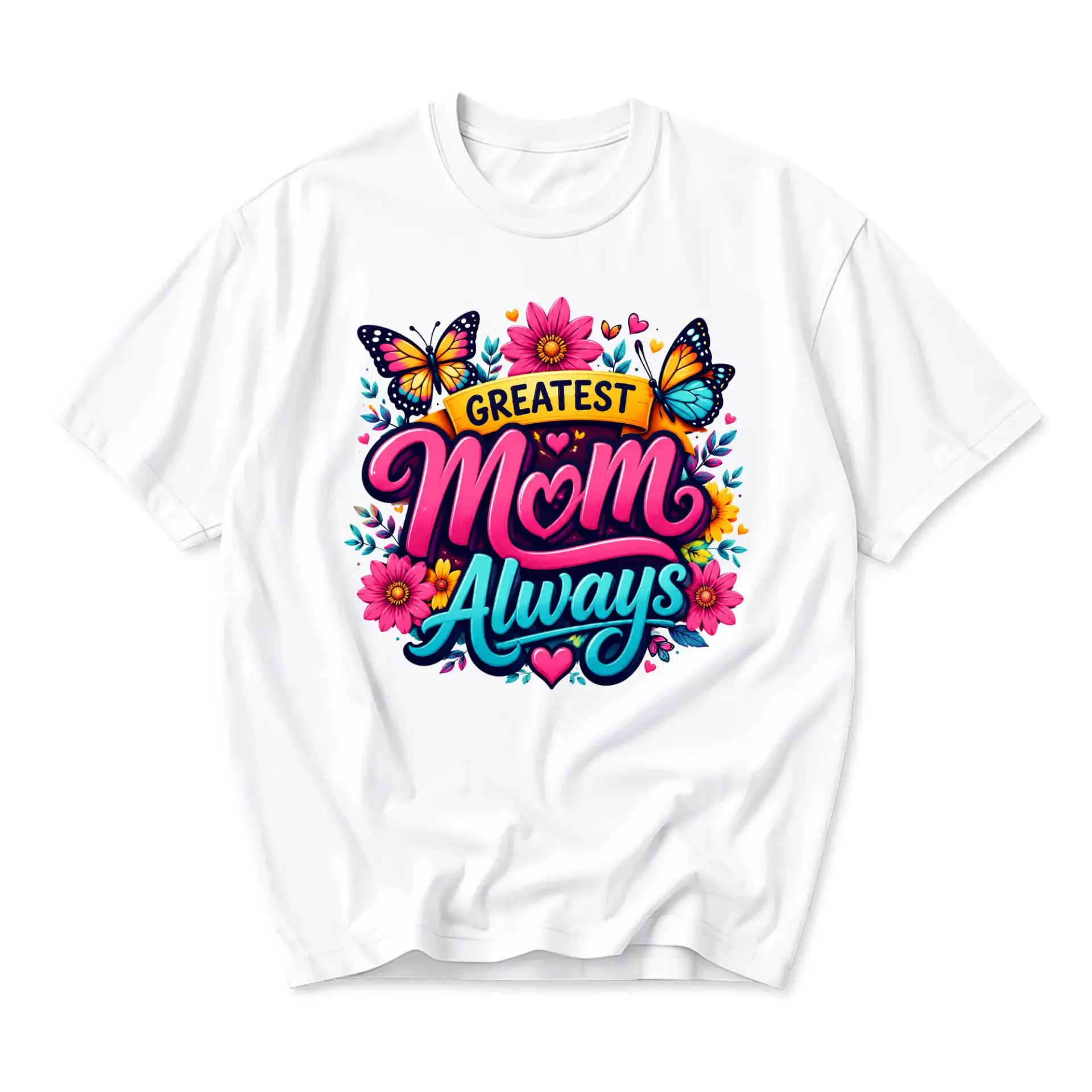 Graphic Tee Greatest Mom Always Floral Butterfly Print Unisex Crew Neck Casual Everyday Short Sleeve Cotton Shirt