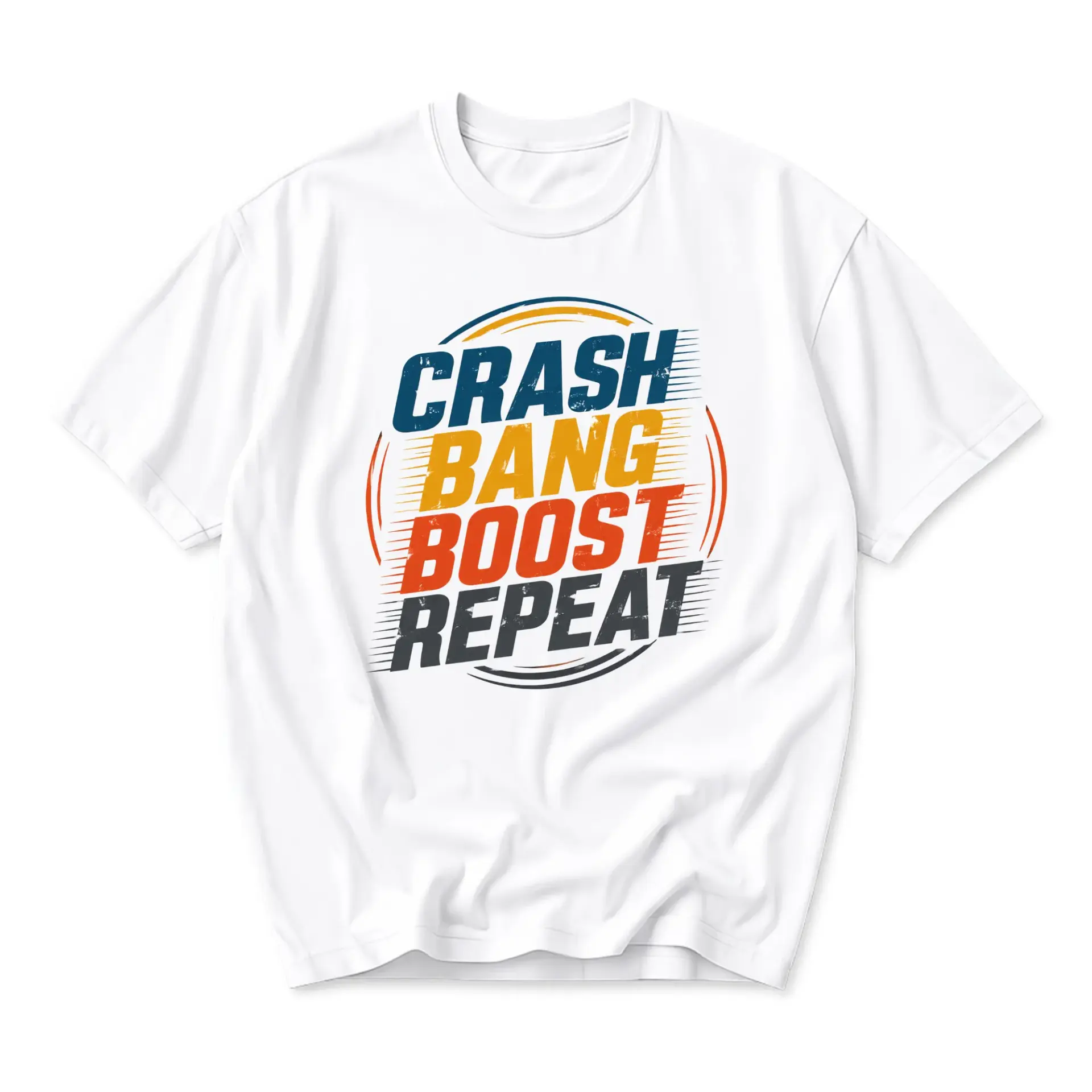 Graphic Tee Crash Bang Boost Repeat Unisex Crew Neck T-Shirt Comfortable Casual Short Sleeve Apparel for Everyday Wear
