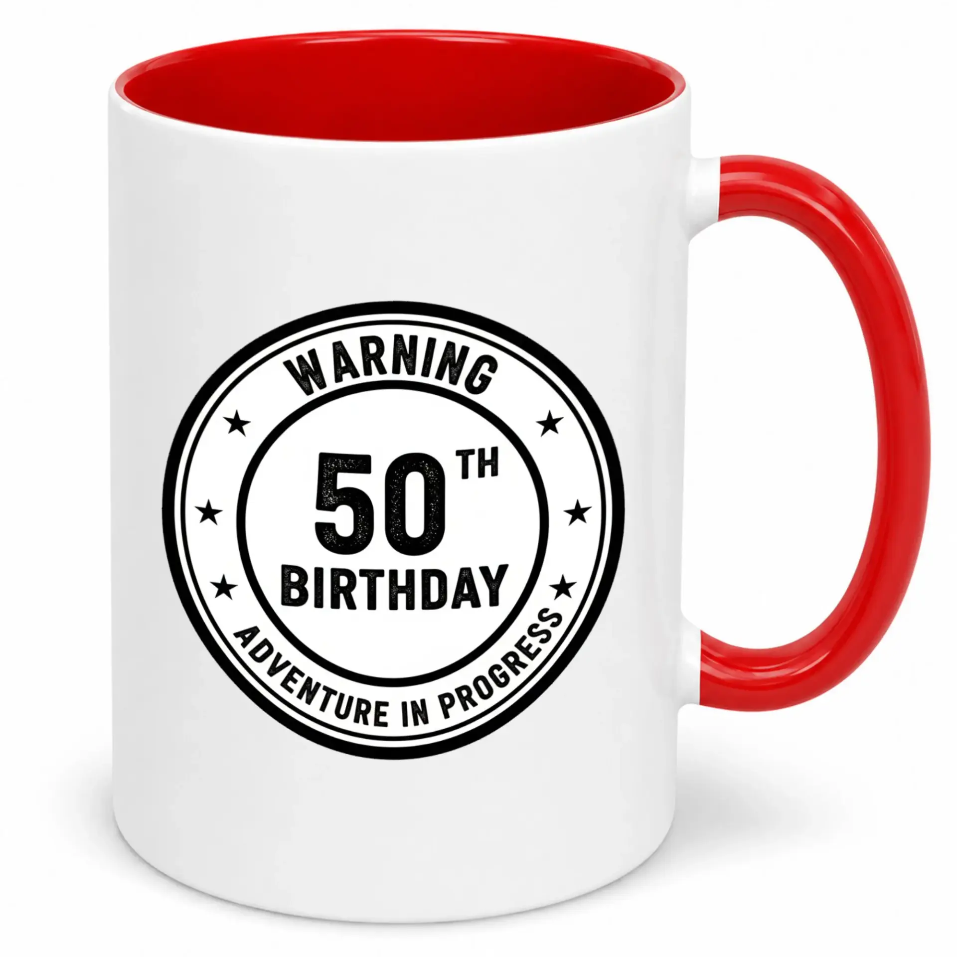 Funny 50th Birthday Ceramic Coffee Mug with Warning Adventure in Progress Design Unique Gift Idea for Men and Women