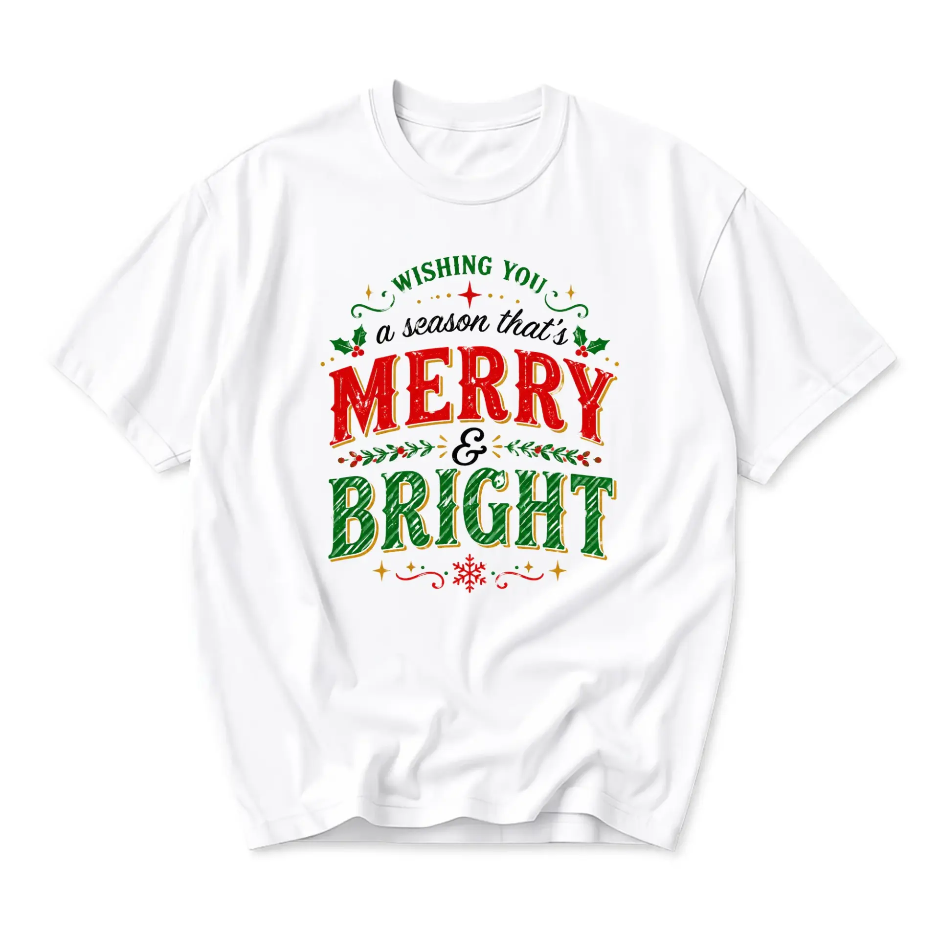 Graphic Tee Merry and Bright Holiday Shirt Unisex Seasonal Casual Top Soft