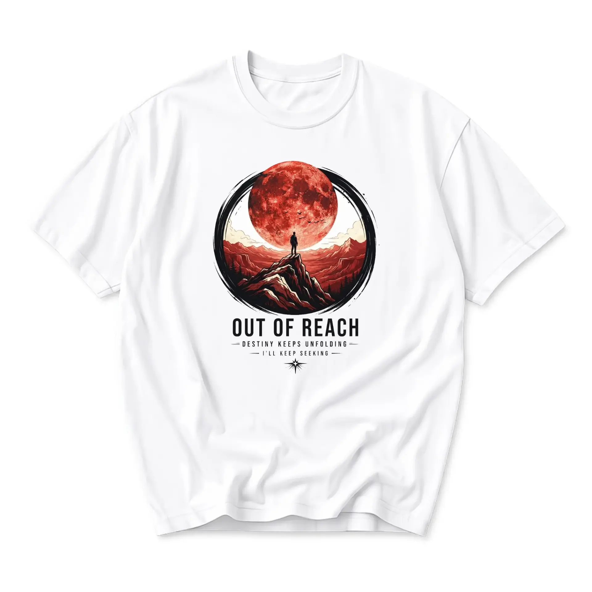 Graphic Tee Mountain Moon Silhouette Out of Reach Adventure Unisex Crew Neck Short Sleeve Casual Cotton Shirt