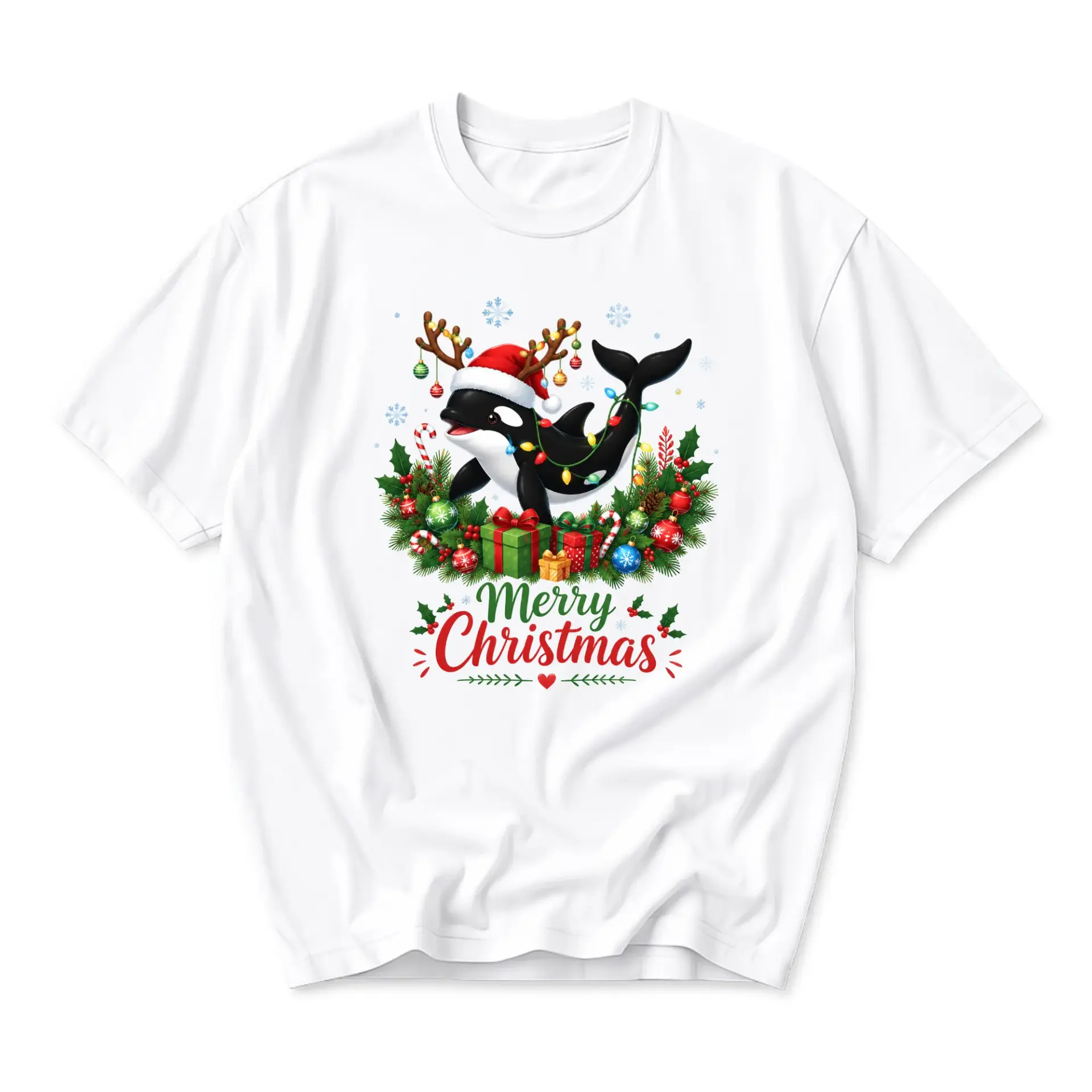 Funny Shirt Merry Christmas Whale Graphic Tee Seasonal Holiday Apparel for