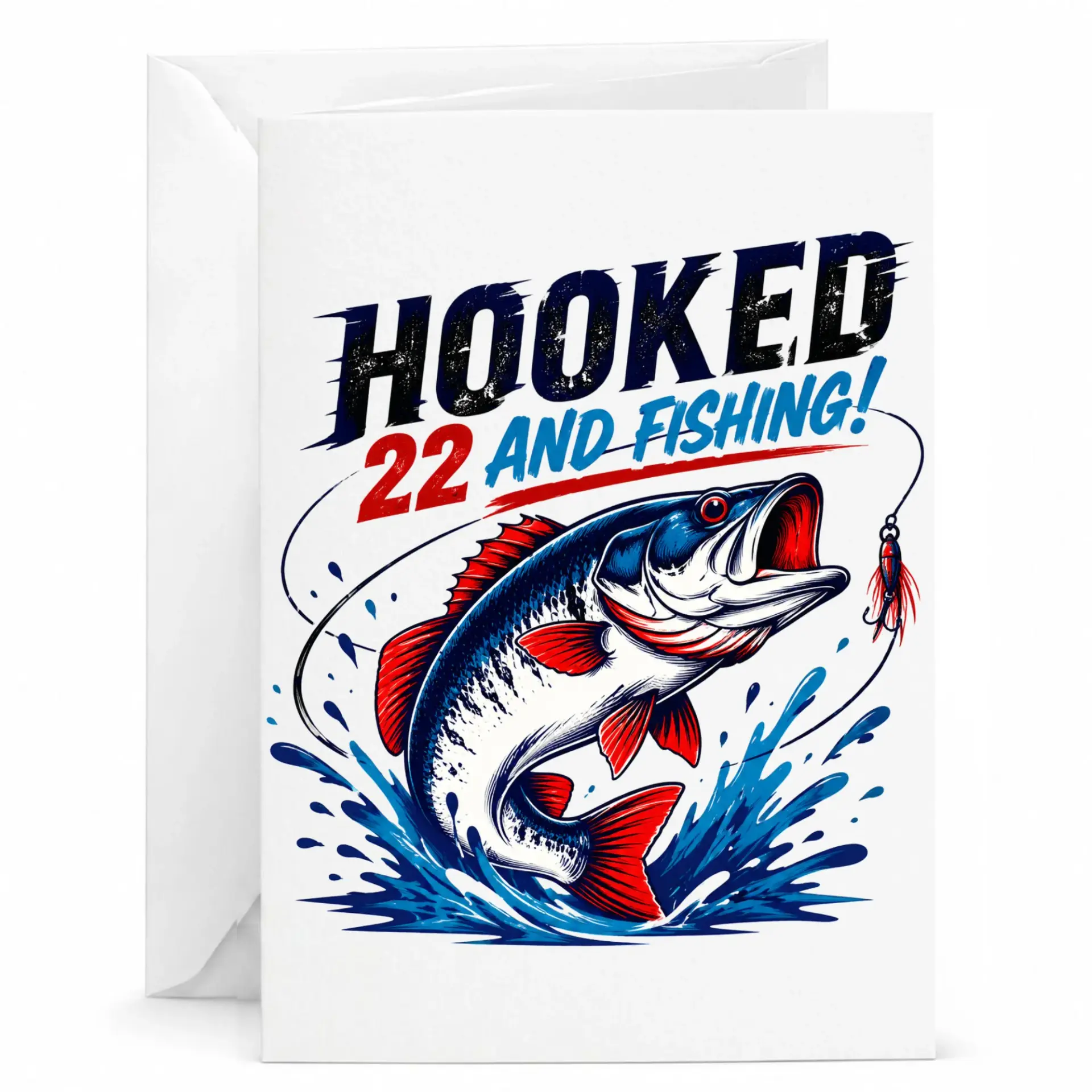 Funny Birthday Card Hooked 22 and Fishing Greeting Card for Anglers and Fishing Enthusiasts 5x7 Inch Folded Card