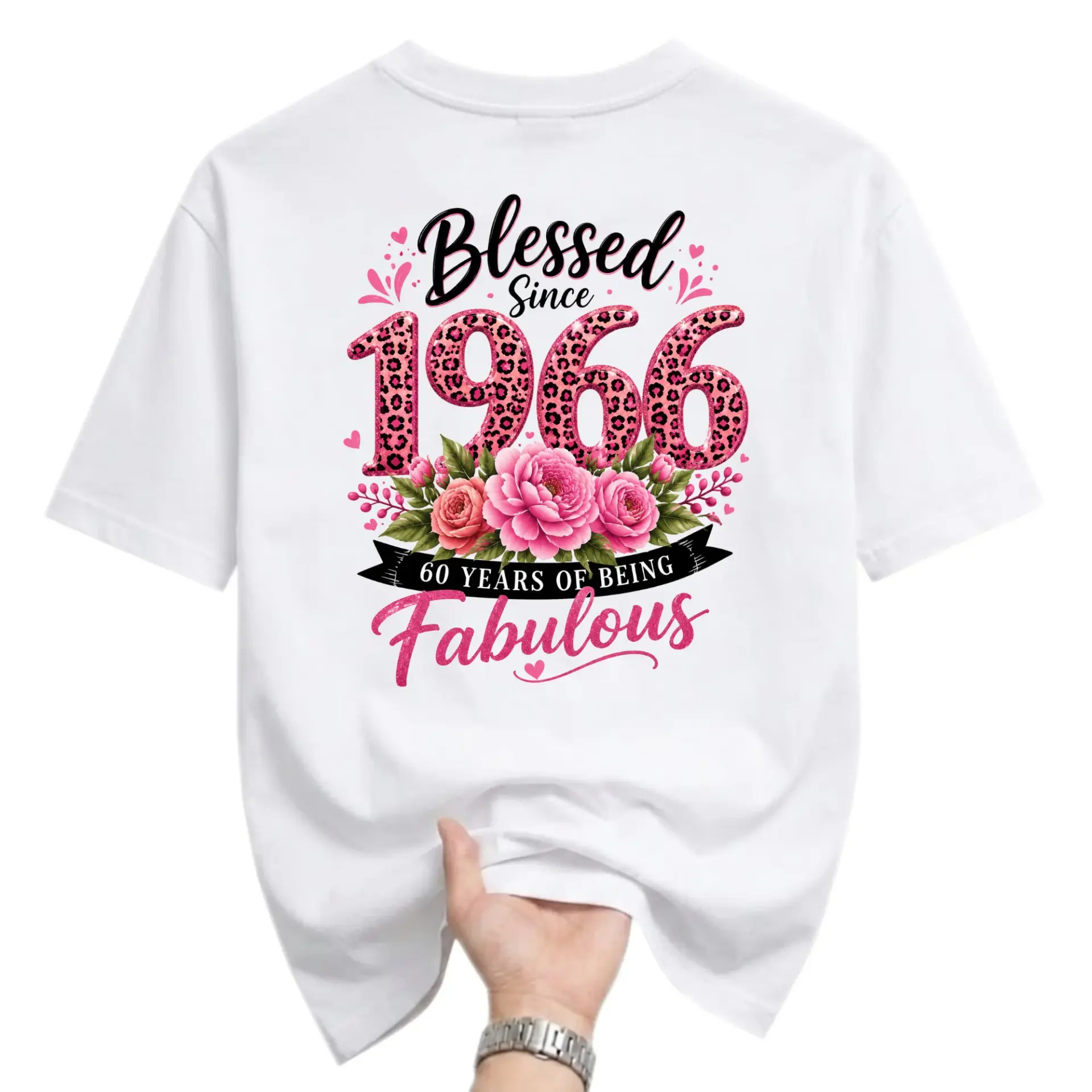 Graphic Tee Blessed Since 1966 60 Years of Being Fabulous Birthday Gift Unisex Crew Neck Short Sleeve Shirt