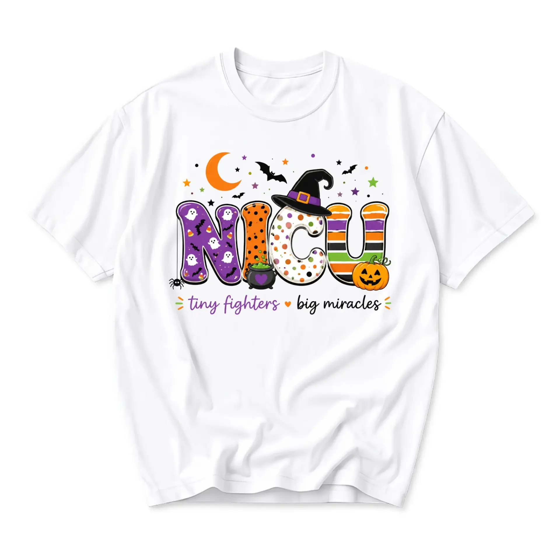 Graphic Tee Unisex Halloween Nicu Tiny Fighters Big Miracles Apparel Professional Medical Staff Nursing Work Shirt
