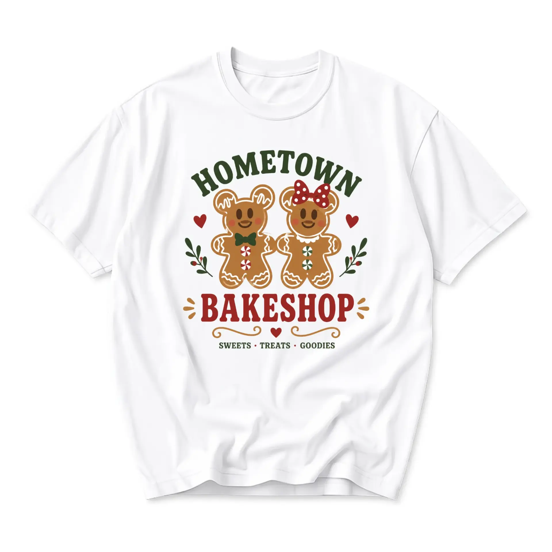 Graphic Tee Hometown Bakeshop Gingerbread Cookie Couple Unisex Crew Neck Short Sleeve Casual Holiday Apparel Shirt