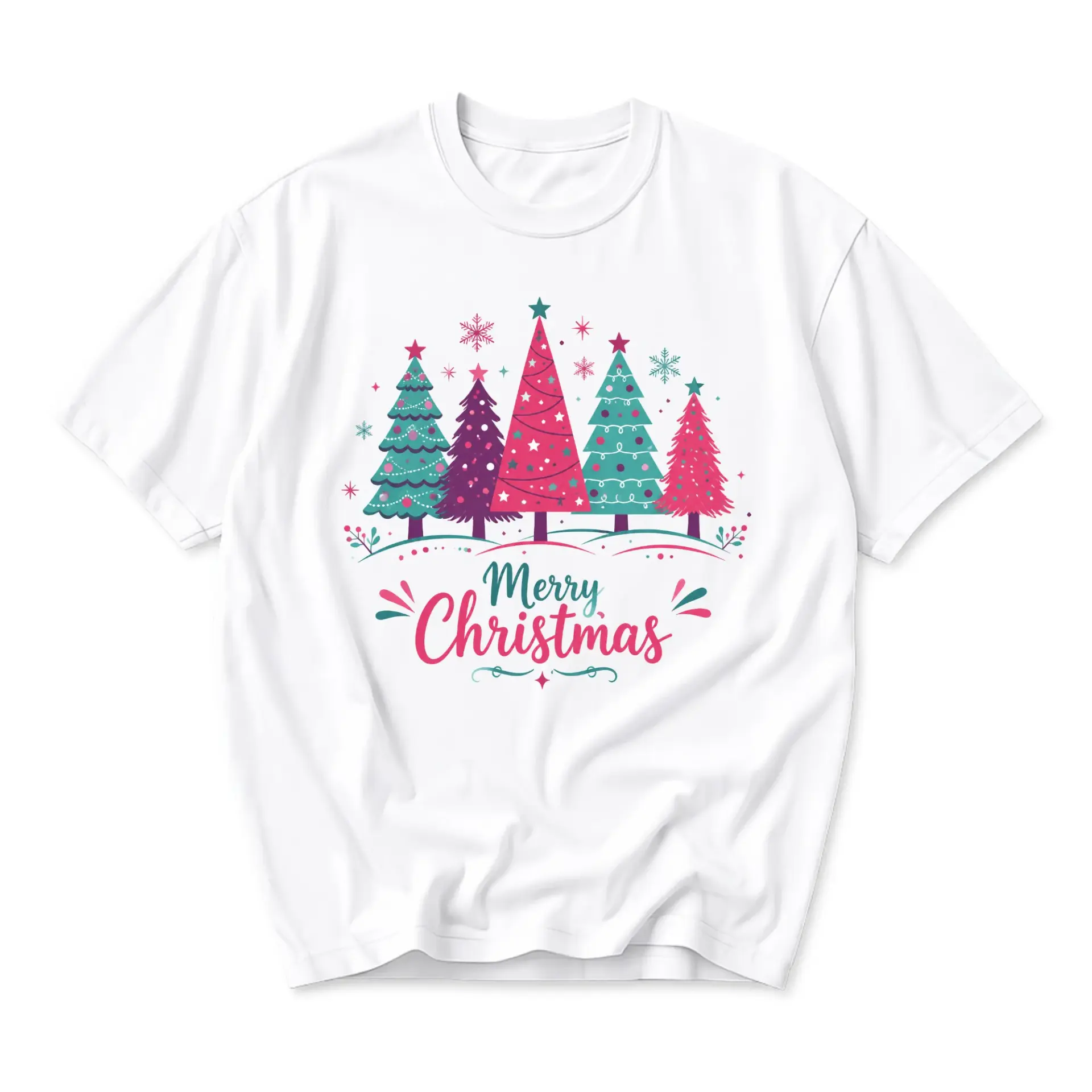 Graphic Tee Merry Christmas Tree Holiday Shirt Unisex Casual Crew Neck Soft