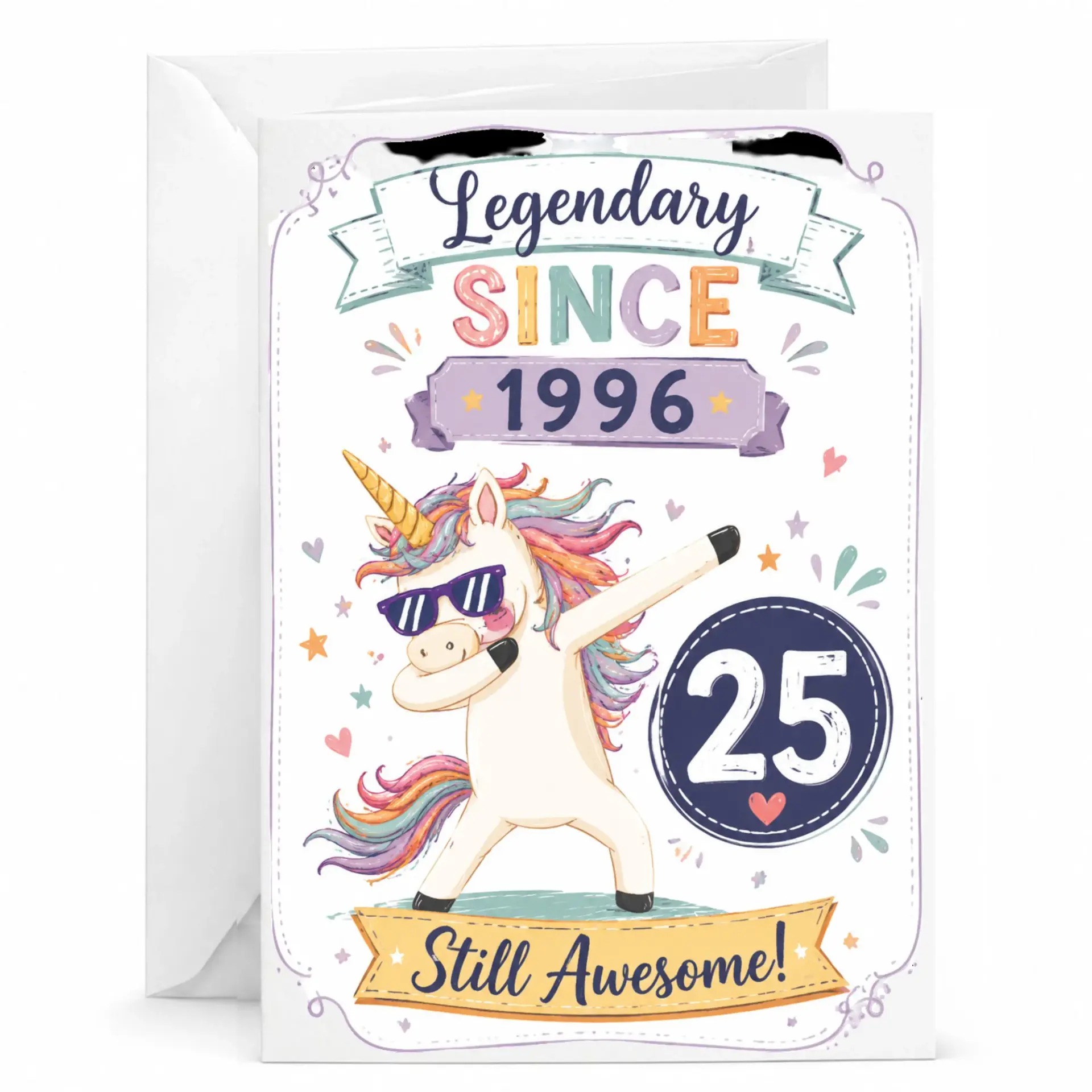 Funny Birthday Card Legendary Since 1996 Dabbing Unicorn 25th Birthday Milestone Greeting Card with White Envelope