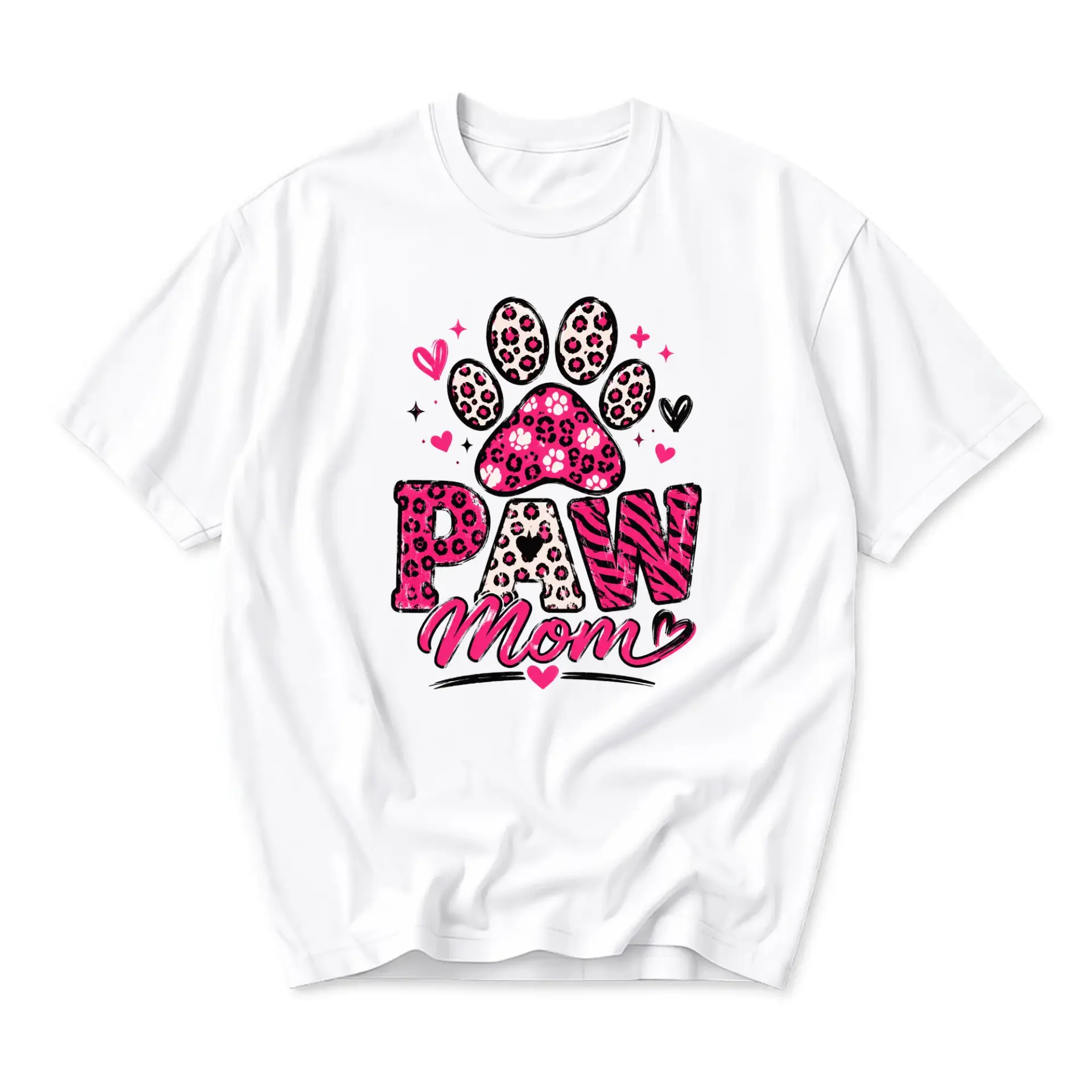 Graphic Tee Paw Mom Print Heart Design Unisex Casual Short Sleeve Crew Neck