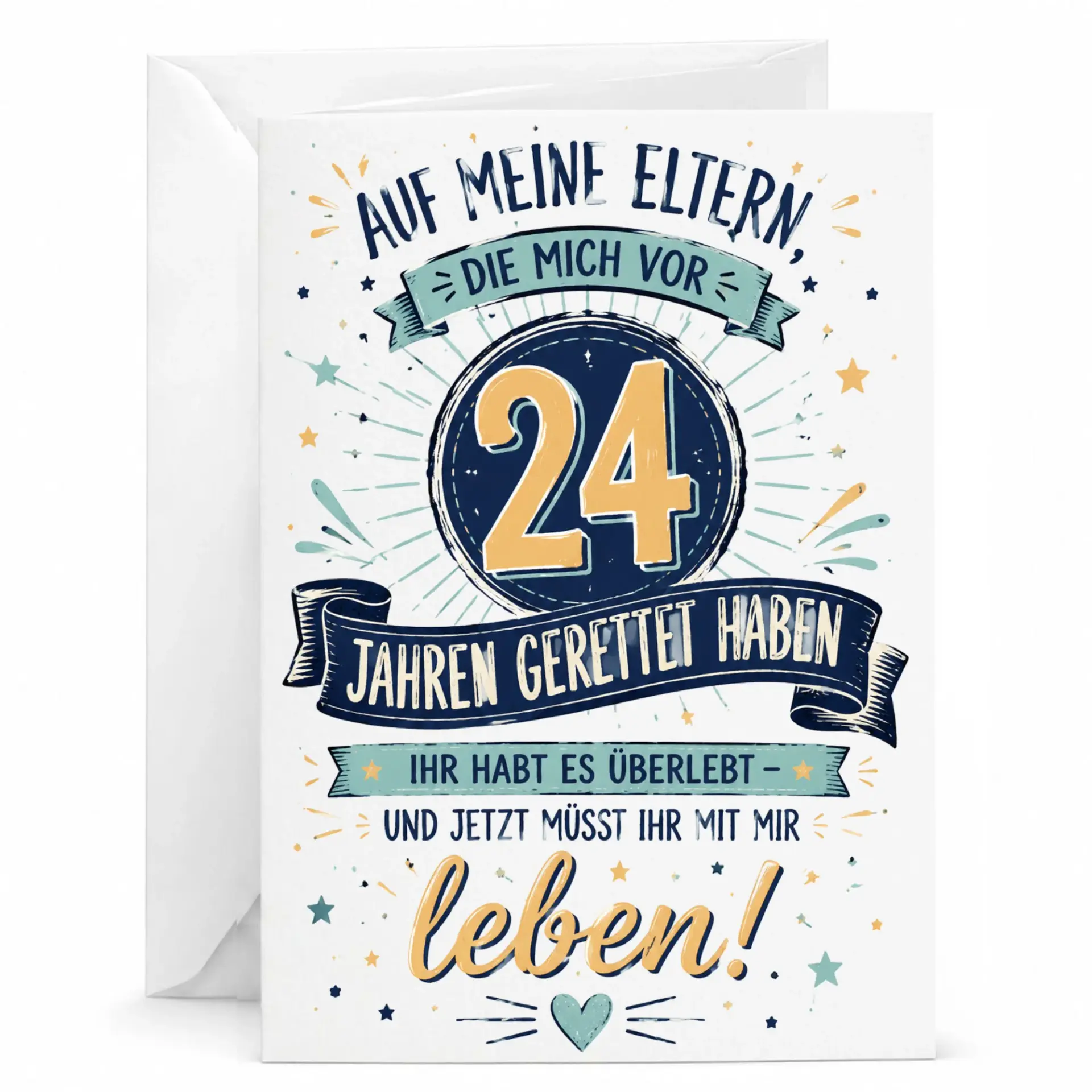 Funny Birthday Greeting Card for Parents with Humorous German Text Design for Milestone Twenty Fourth Anniversary