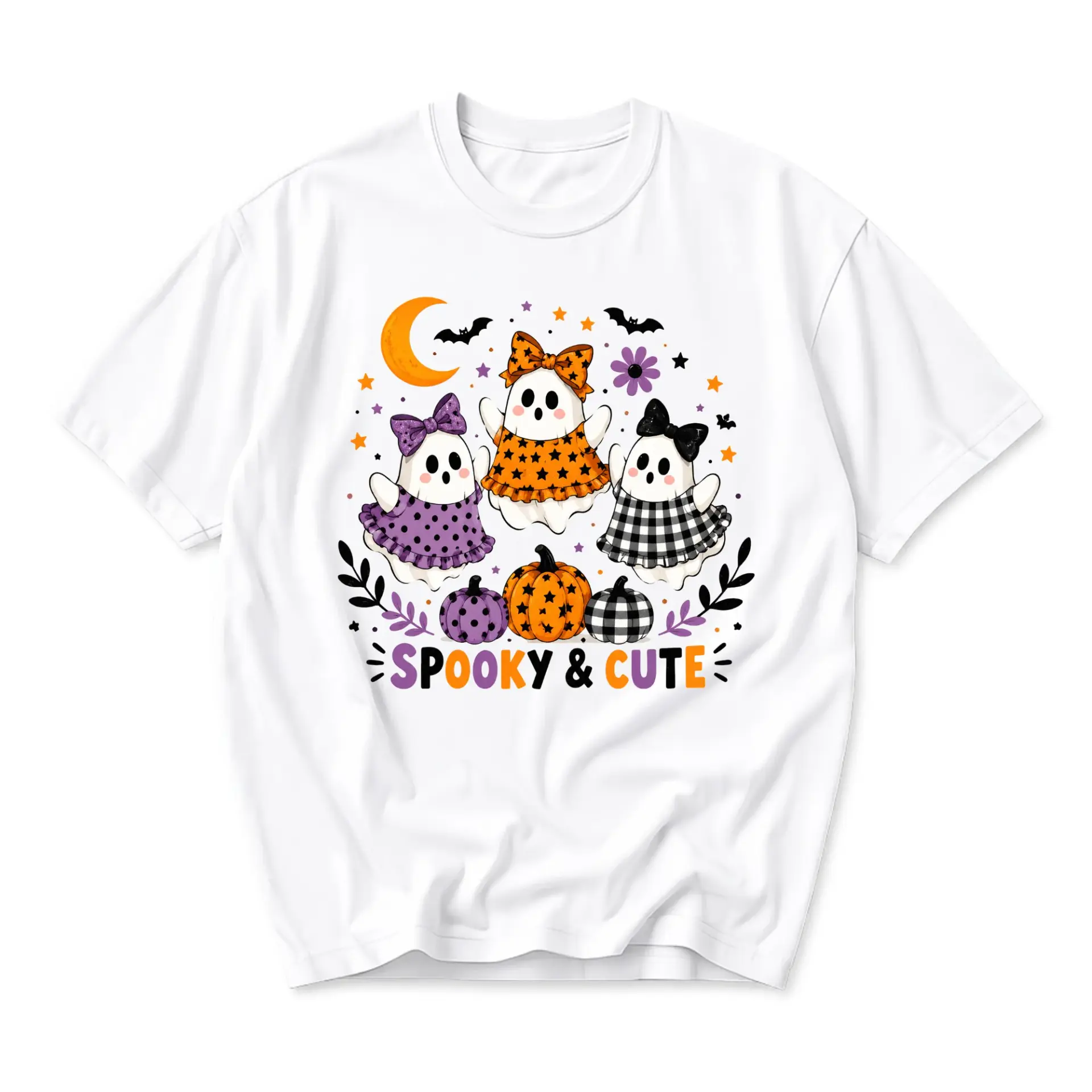 Graphic Tee Spooky and Cute Halloween Ghost Shirt Fun Seasonal Apparel Unisex Casual Everyday Crew Neck Cotton Blend