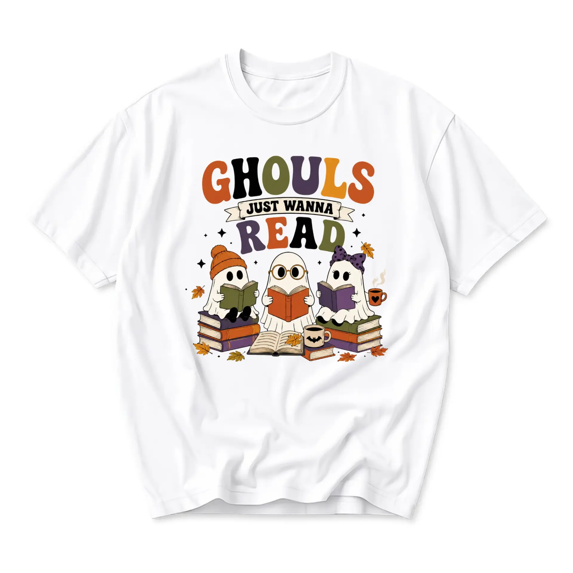 Funny Shirt Ghouls Just Wanna Read Graphic Tee Seasonal Reading Bookworm Gift Unisex Cotton Crew Neck Casual T-Shirt Top
