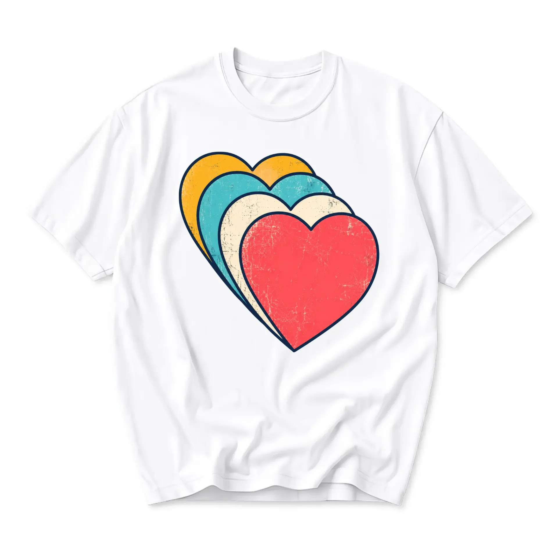 T-shirt Graphic Tee Featuring Retro Style Layered Heart Design for Casual Wear and Everyday Comfortable Outfits