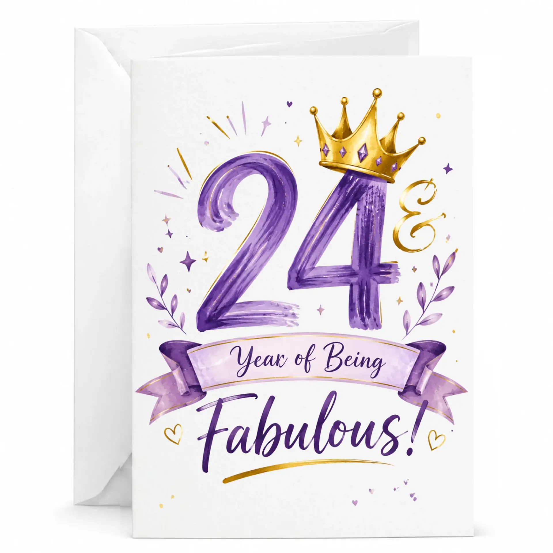 Birthday Card 24th Year of Being Fabulous Elegant Purple and Gold Crown Design for Milestone Celebration Greeting