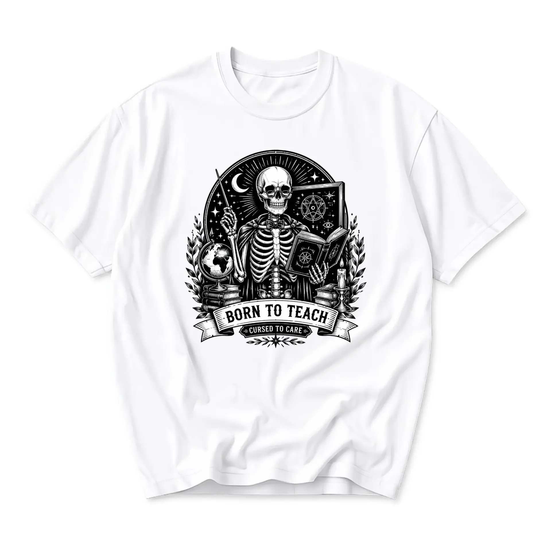 Graphic Tee Born to Teach Skeleton Illustration Unisex Crew Neck Comfortable Cotton Blend Everyday Casual Short Sleeve Shirt