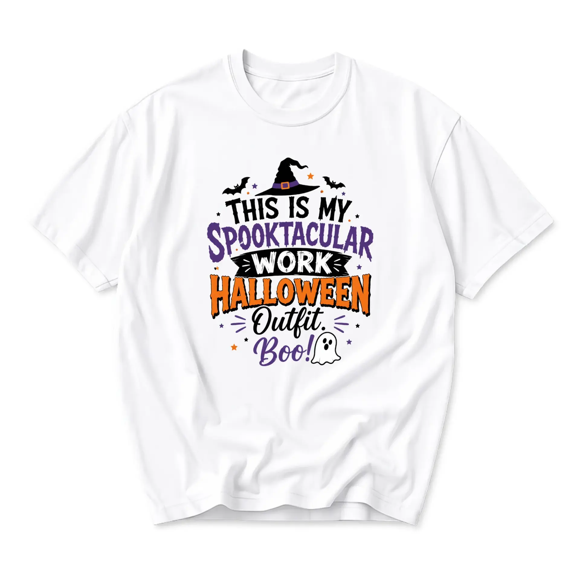 Funny Shirt This Is My Spooktacular Work Halloween Outfit Ghost Witch Hat Graphic Print Casual Crew Neck T-Shirt