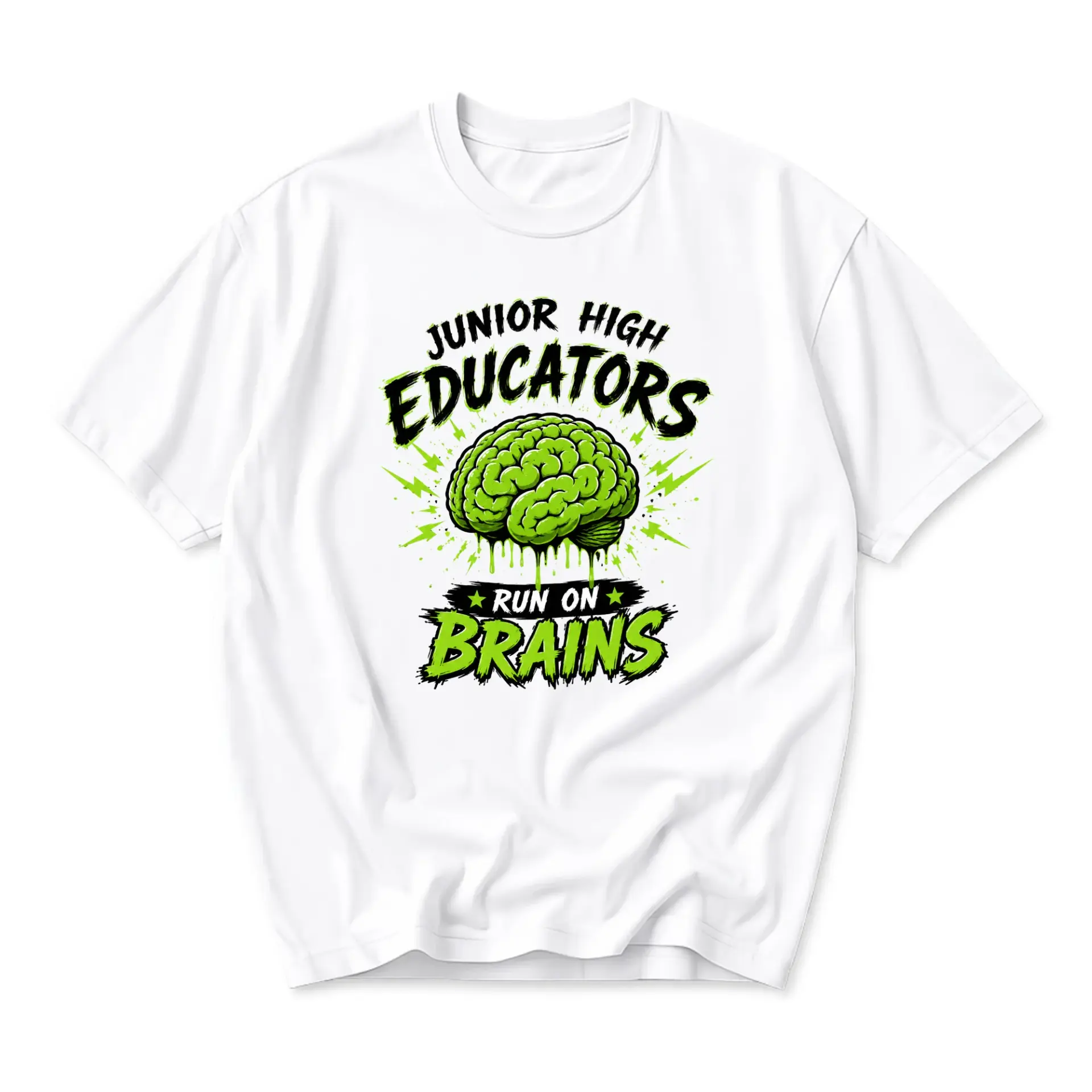 Graphic Tee Junior High Educators Run on Brains Funny Shirt Unisex Crew Neck Cotton Blend Short Sleeve Casual Top