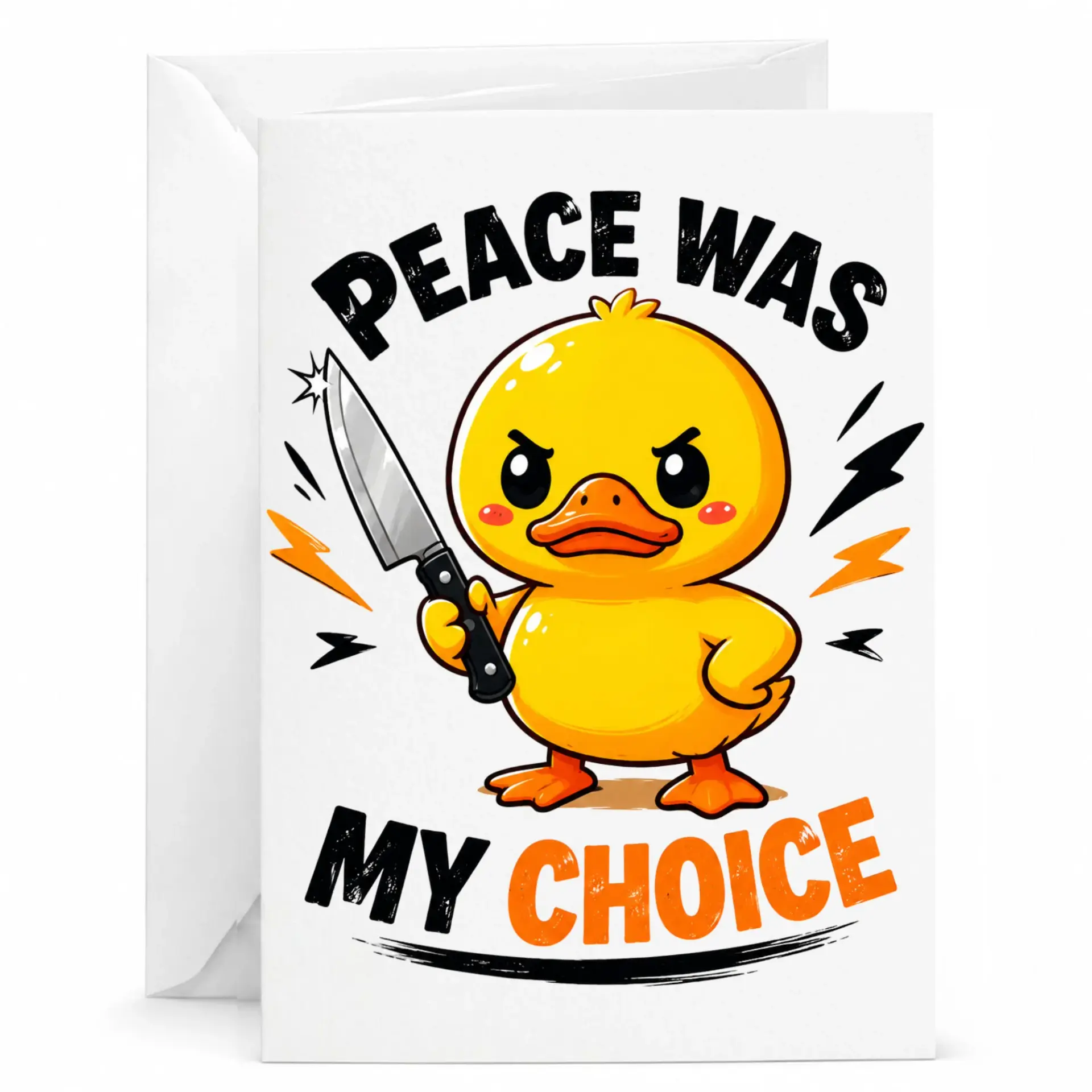 Funny Greeting Card Peace Was My Choice Featuring an Angry Duck Illustration for Birthdays and Humorous Occasions