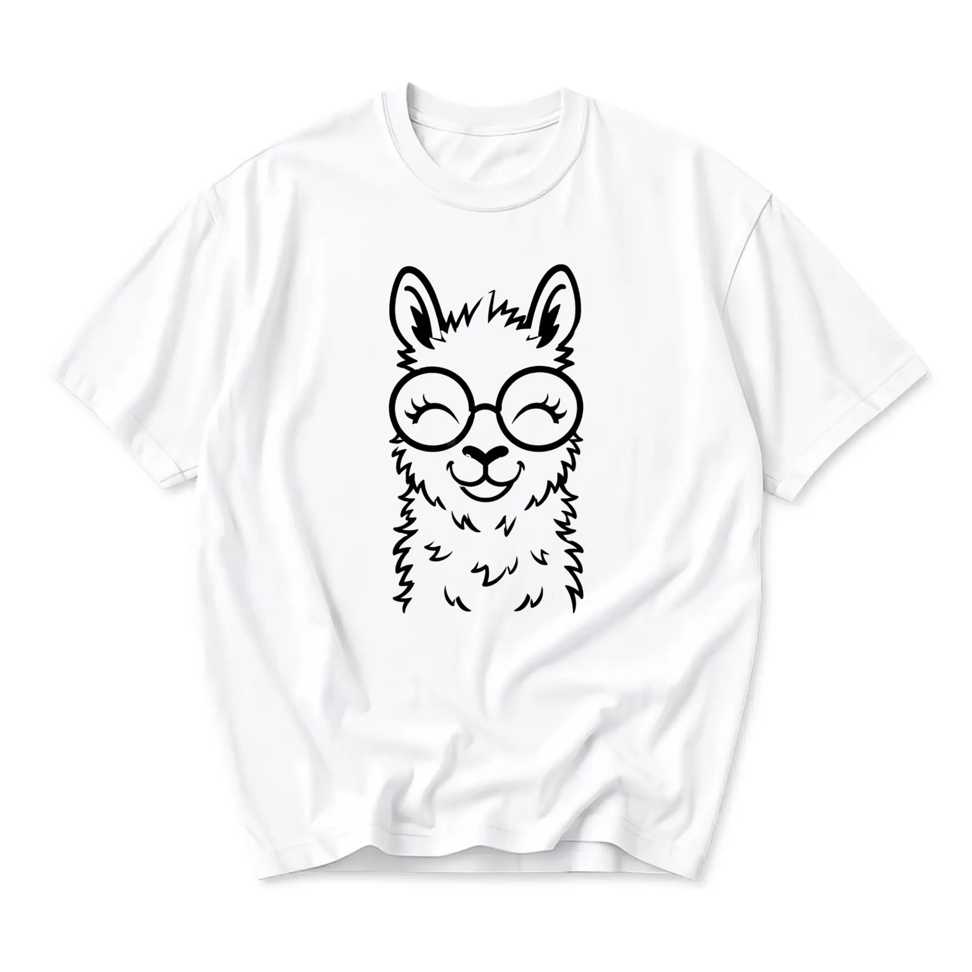 Funny Shirt Llama with Glasses Graphic Tee Unisex Casual Apparel Soft Cotton Crew Neck Top White Graphic Print Tshirt