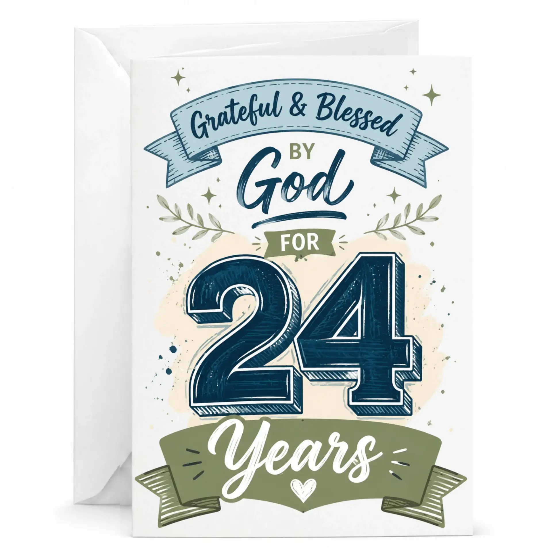 Birthday Card Grateful and Blessed for 24 Years Twenty Fourth Birthday Greeting Card for Friends and Family Members