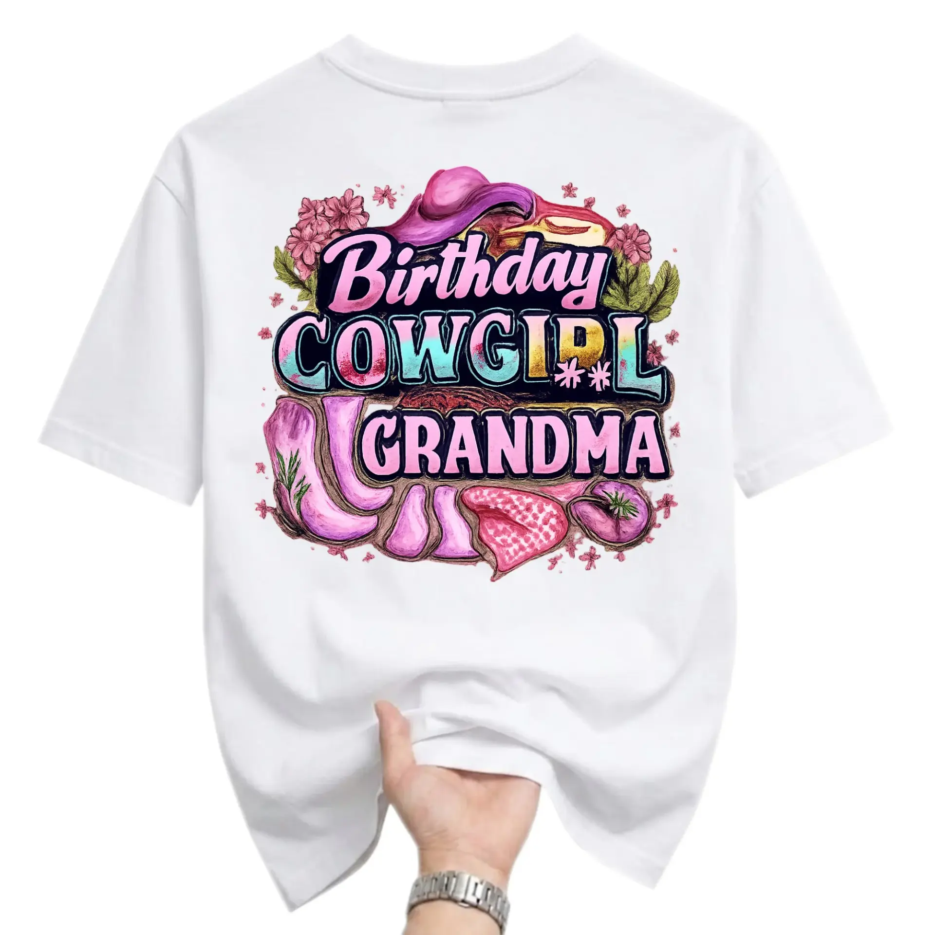 Graphic Tee Birthday Cowgirl Grandma Western Theme Shirt for Women Casual