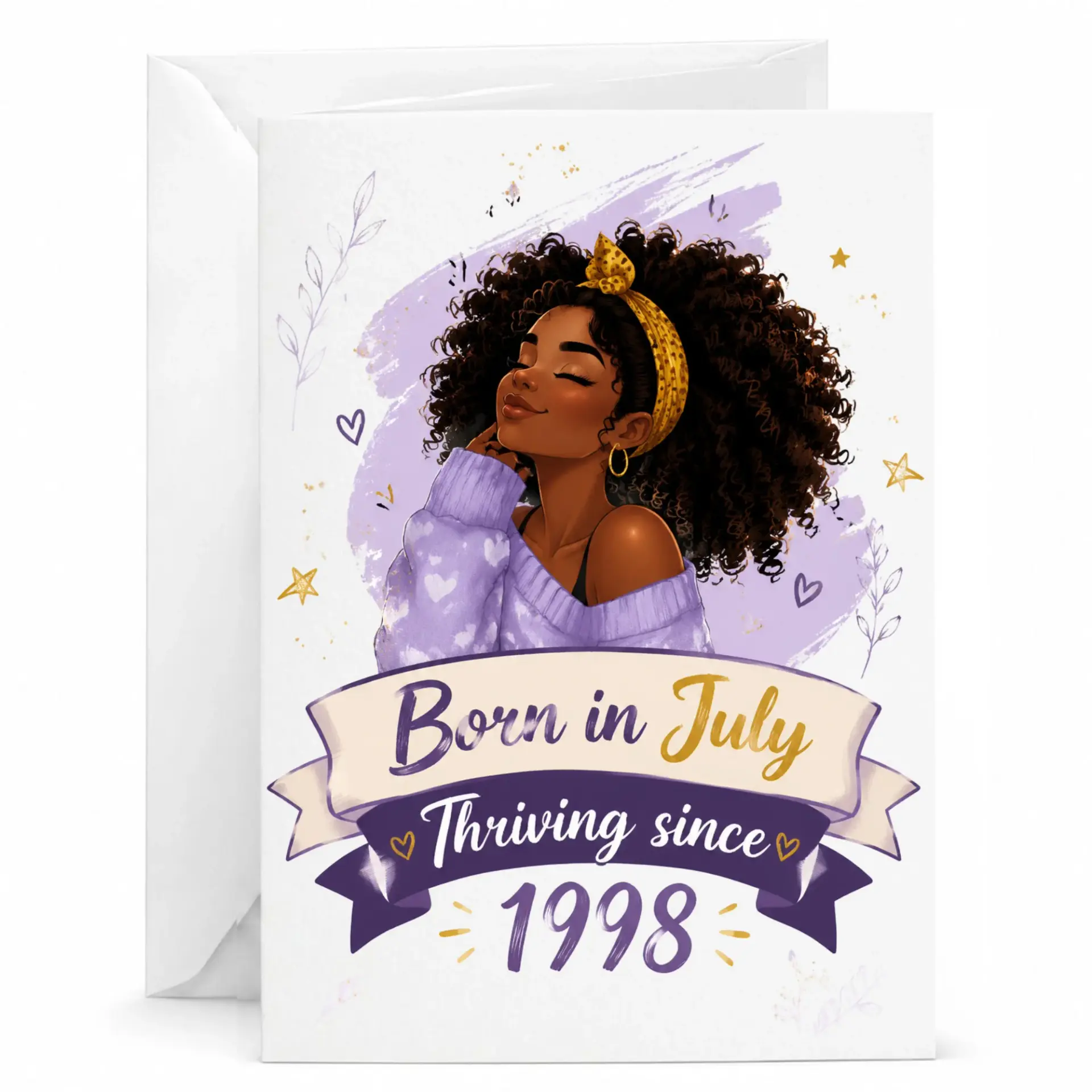 Birthday Card Born in July Thriving Since 1998 Greeting Card with Envelope, Illustrated Keepsake for July Birthday Celebration