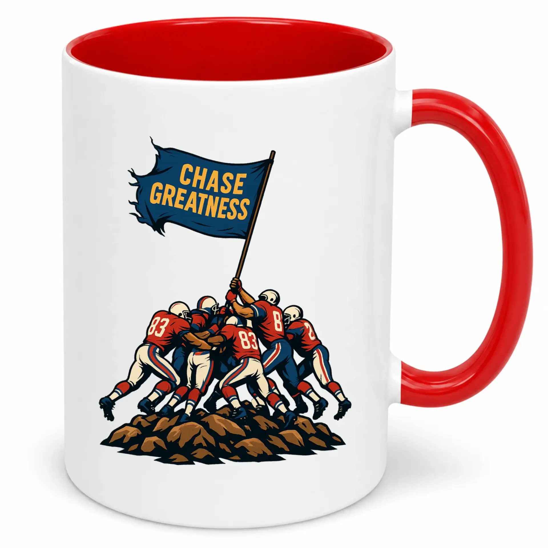 Coffee Mug with Inspirational Football Team Design, 'chase Greatness' Sports Themed Ceramic Cup for Coaches, Fans, and Athletes