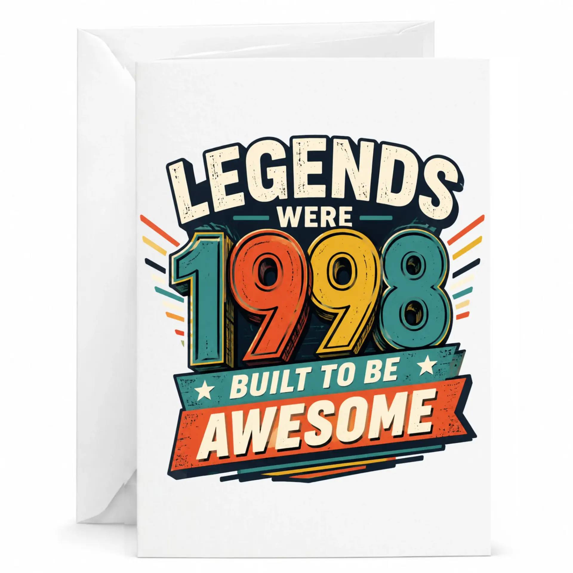 Birthday Card for 1998 Vintage Legend Funny Retro Graphic Greeting Card with Envelope for Milestone Anniversary