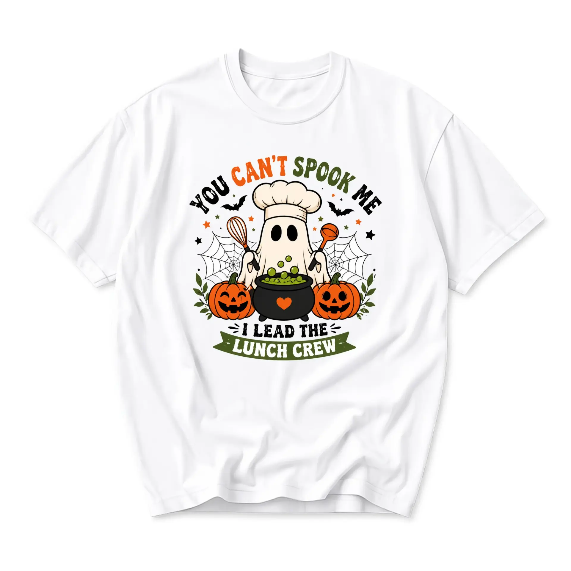 Funny Shirt Unisex Graphic Printed T-Shirt Featuring Spooky Ghost Chef Cooking Pot Illustration for Casual Everyday Wear