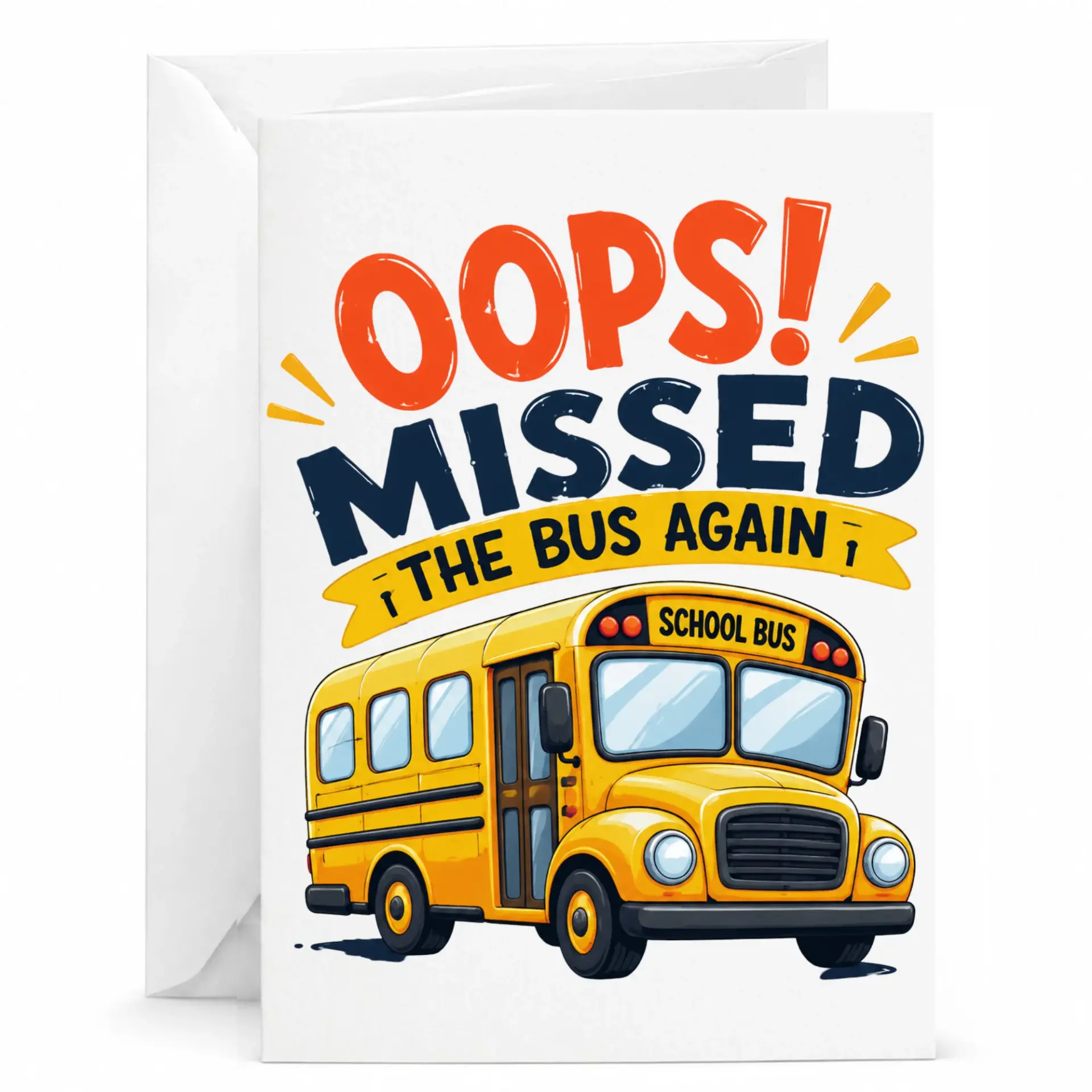Funny Oops Missed the Bus Again Greeting Card for Friends and Coworkers with Matching White Envelope Included