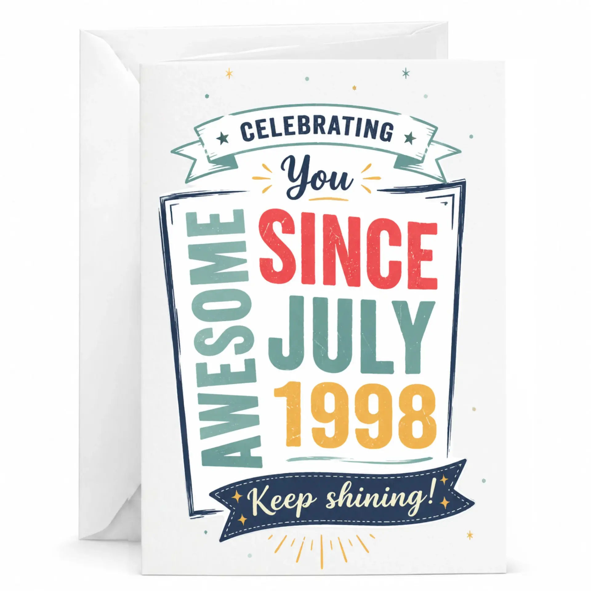 Birthday Card Celebrating You Since July 1998 Vintage Style Design Funny Greeting Card for Anniversary and Milestone