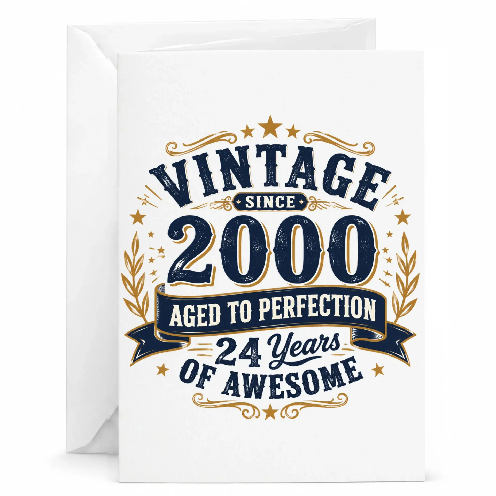 Birthday Card Vintage Since 2000 Aged to Perfection 24 Years of Awesome Greeting Card with Envelope 5x7 Inches