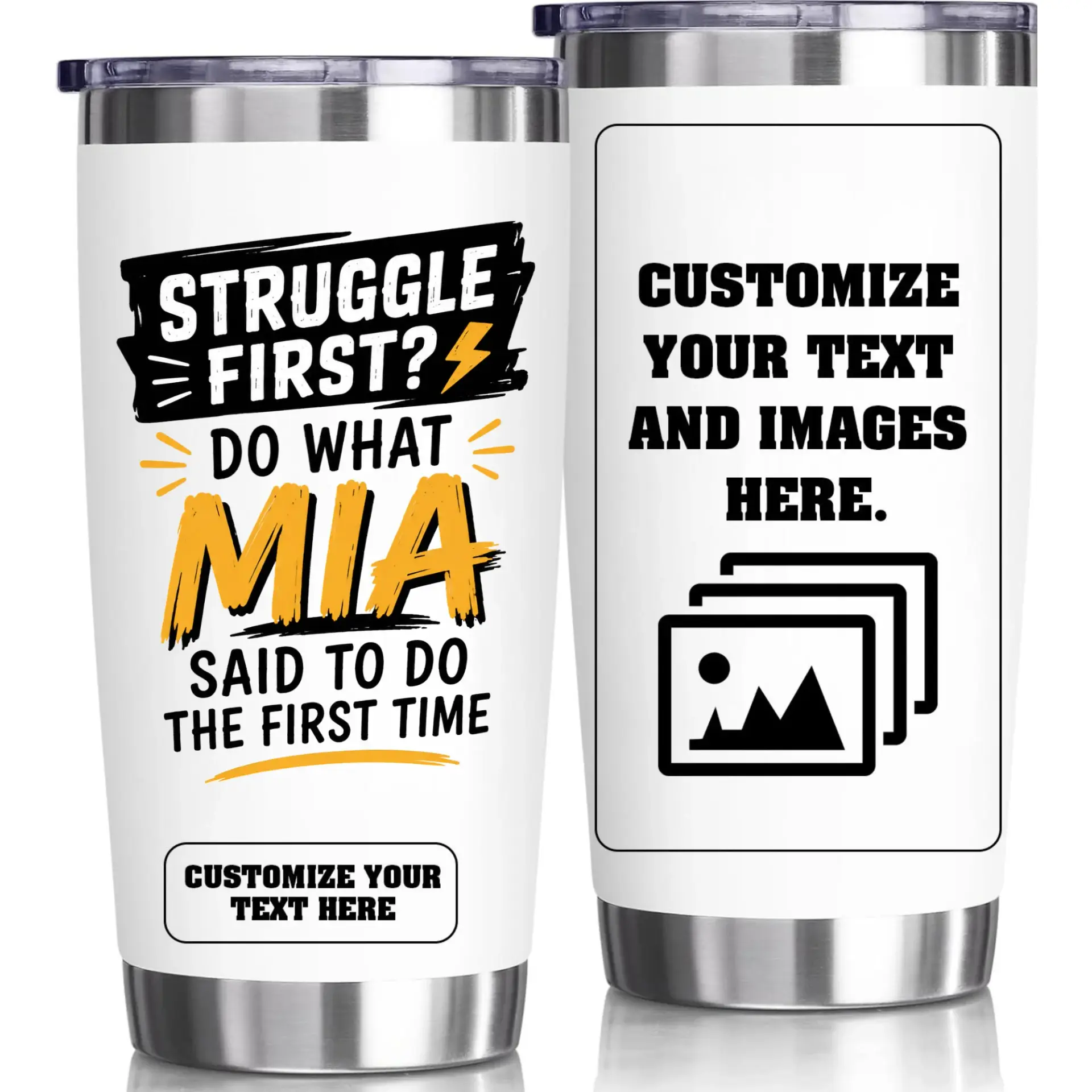Stainless Steel Tumbler Customizable 20oz Insulated Travel Cup with Quote Design for Hot and Cold Beverage Drinkware
