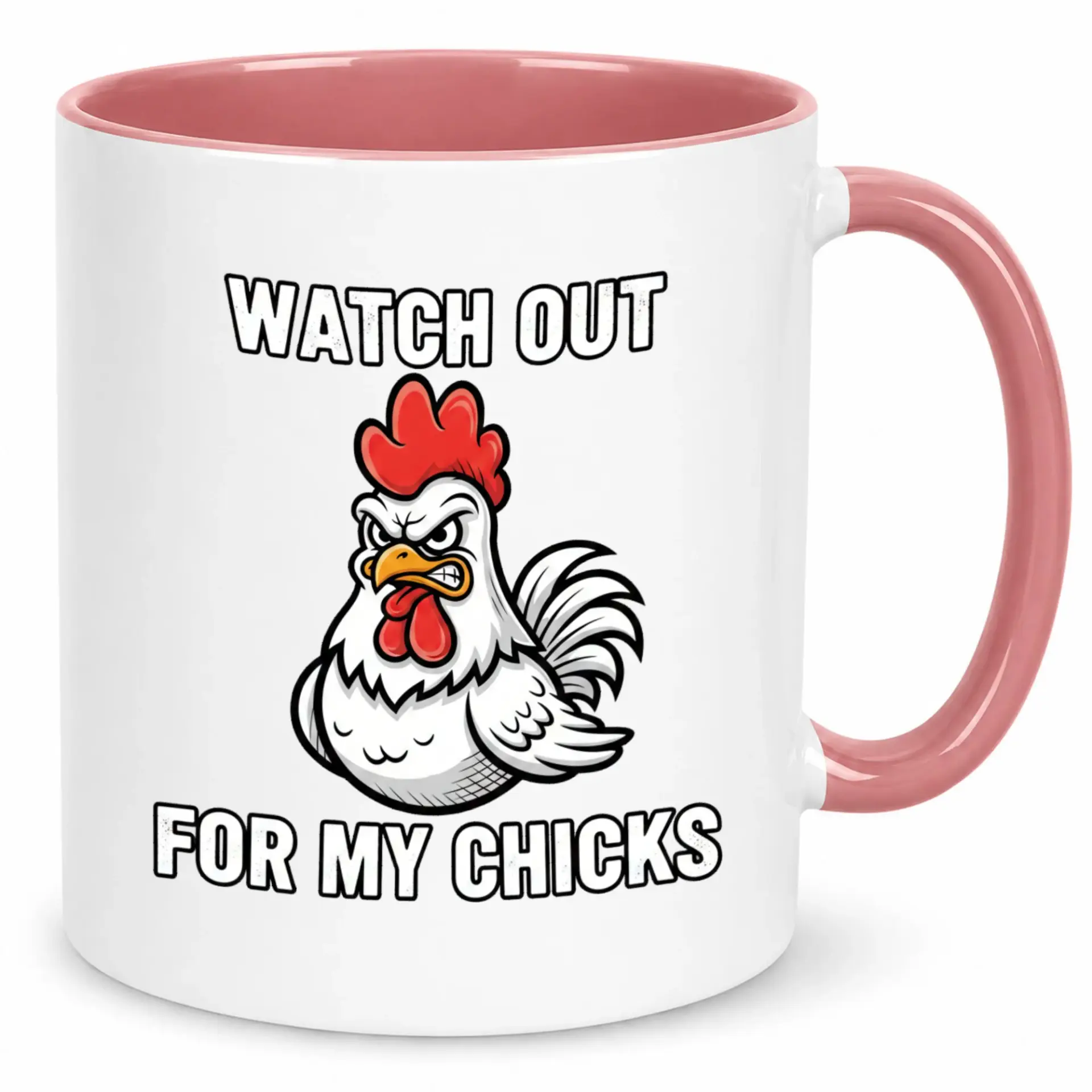 Funny Rooster Coffee Mug with 'watch Out for My Chicks' Humorous Cartoon Design Premium Ceramic Beverage Cup 11oz or 15oz