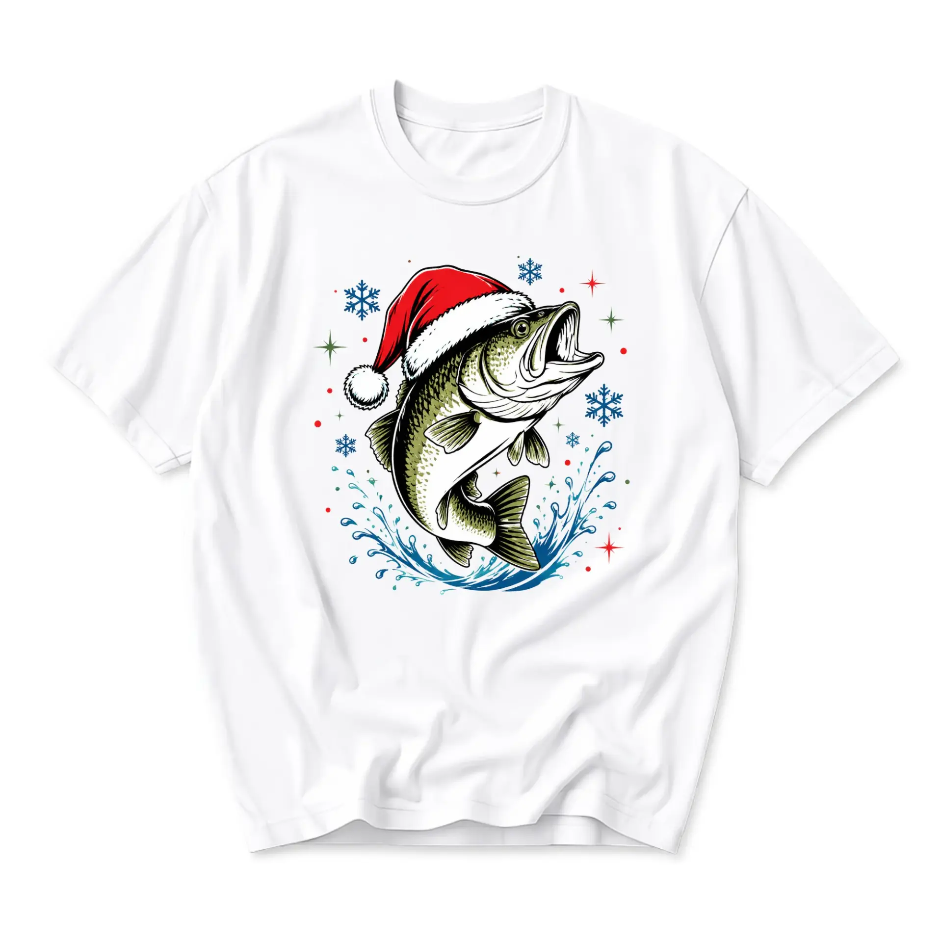 Graphic Tee Christmas Fishing Shirt Festive Holiday Sport Apparel Men Women