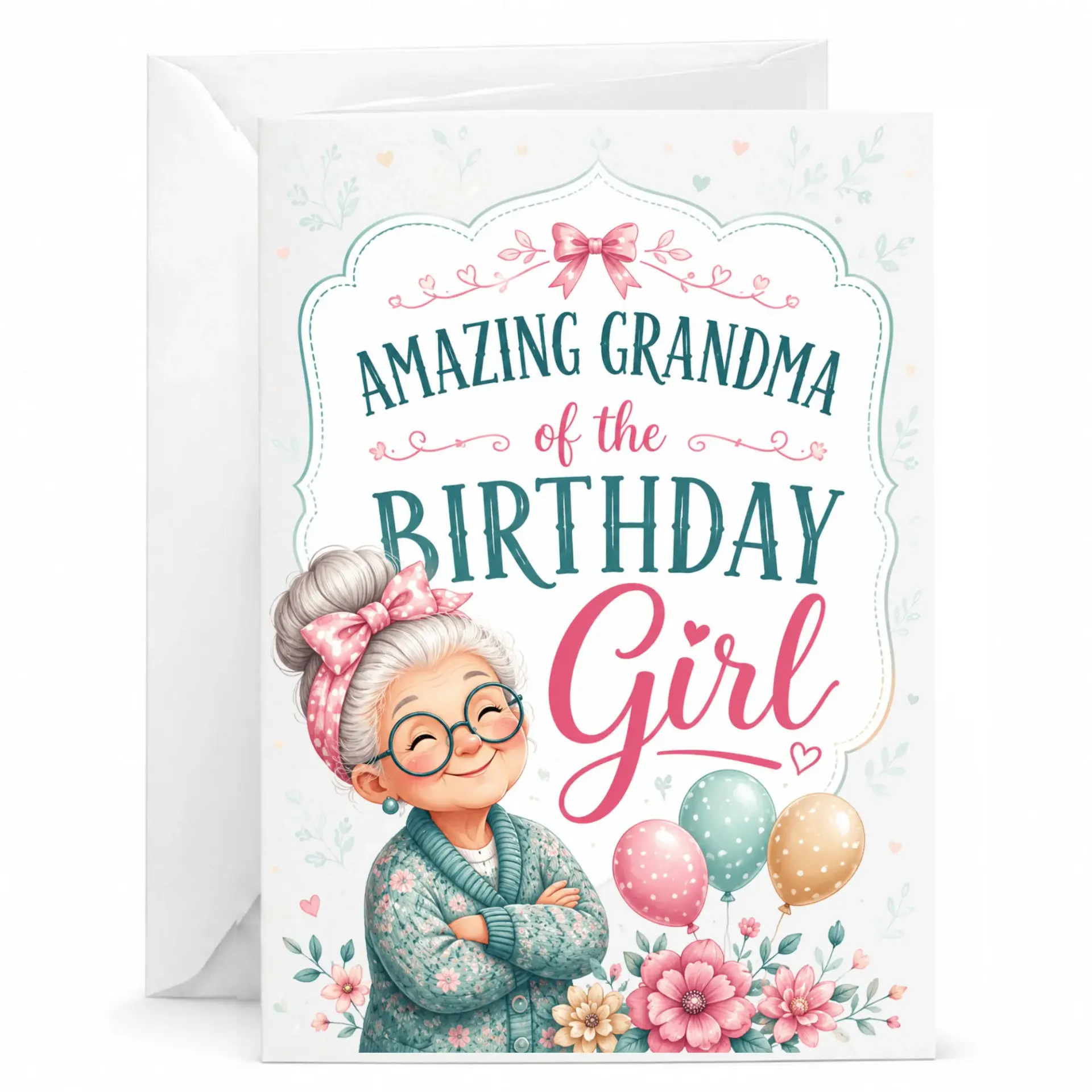 Birthday Card for Grandmother Grandma of the Girl Greeting with Envelope Special Milestone
