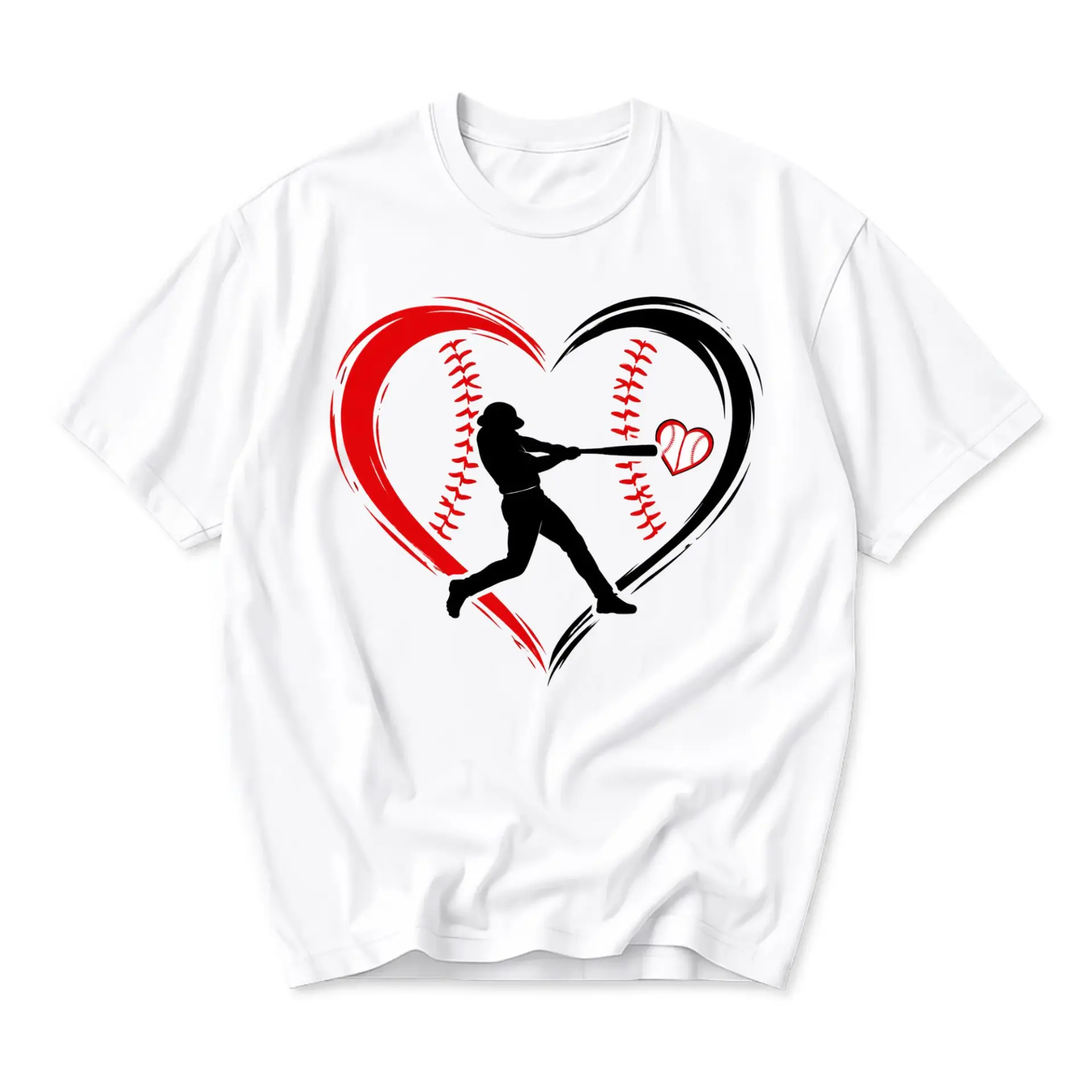 Graphic Tee Baseball Love Heart Silhouette Short Sleeve Unisex Shirt for Sports Fans and Casual Everyday Wear