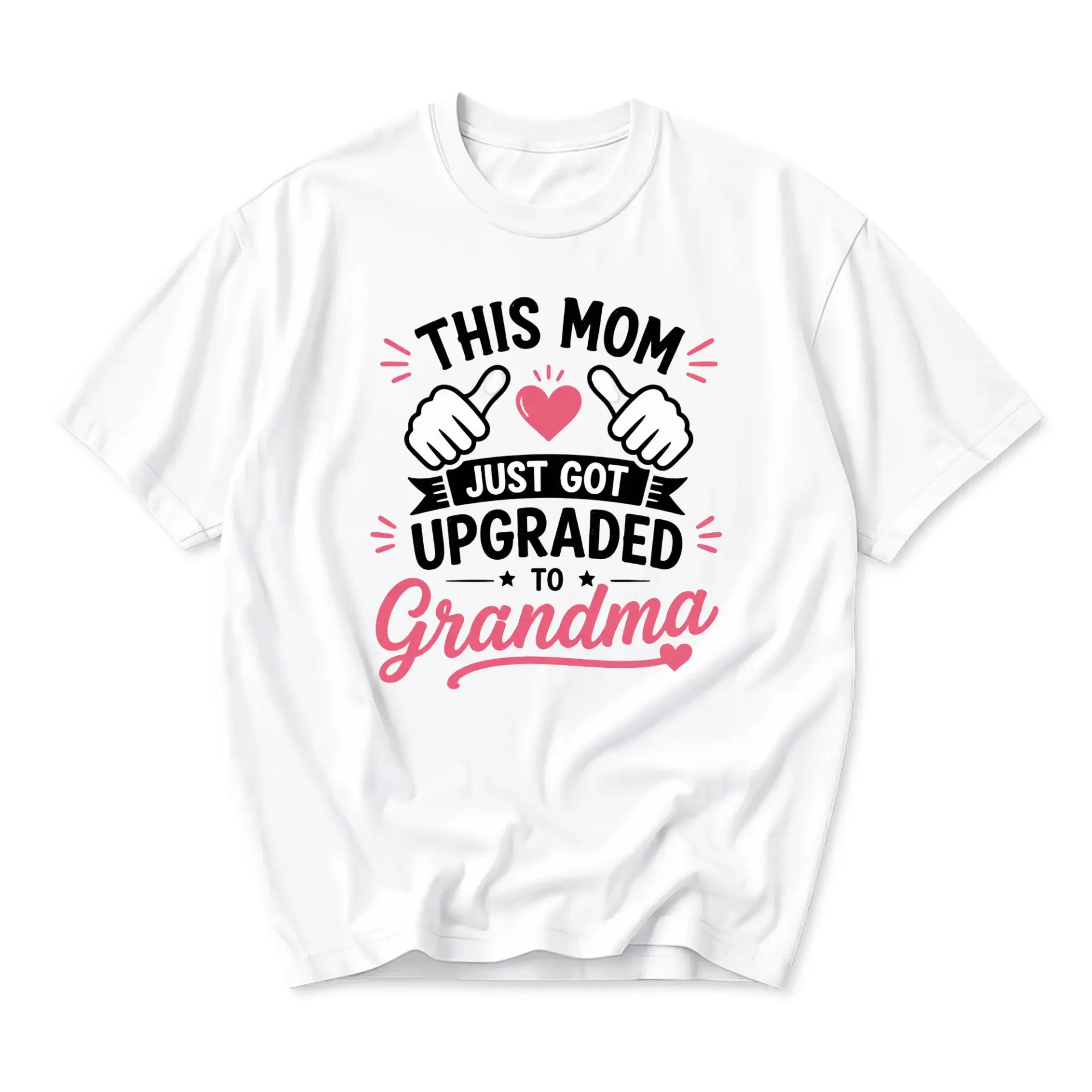Funny Shirt This Mom Just Got Upgraded to Grandma Graphic Tee Unisex Casual Crew Neck Soft Cotton Everyday Apparel