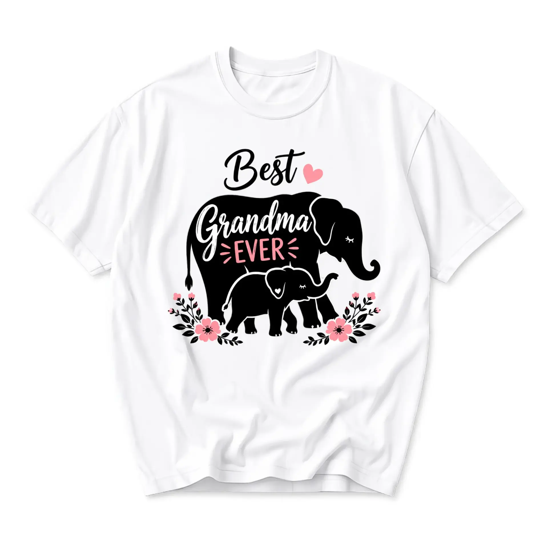 Graphic Tee Best Grandma Ever Elephant Print Unisex Casual Crew Neck Soft Cotton Short Sleeve Everyday Apparel