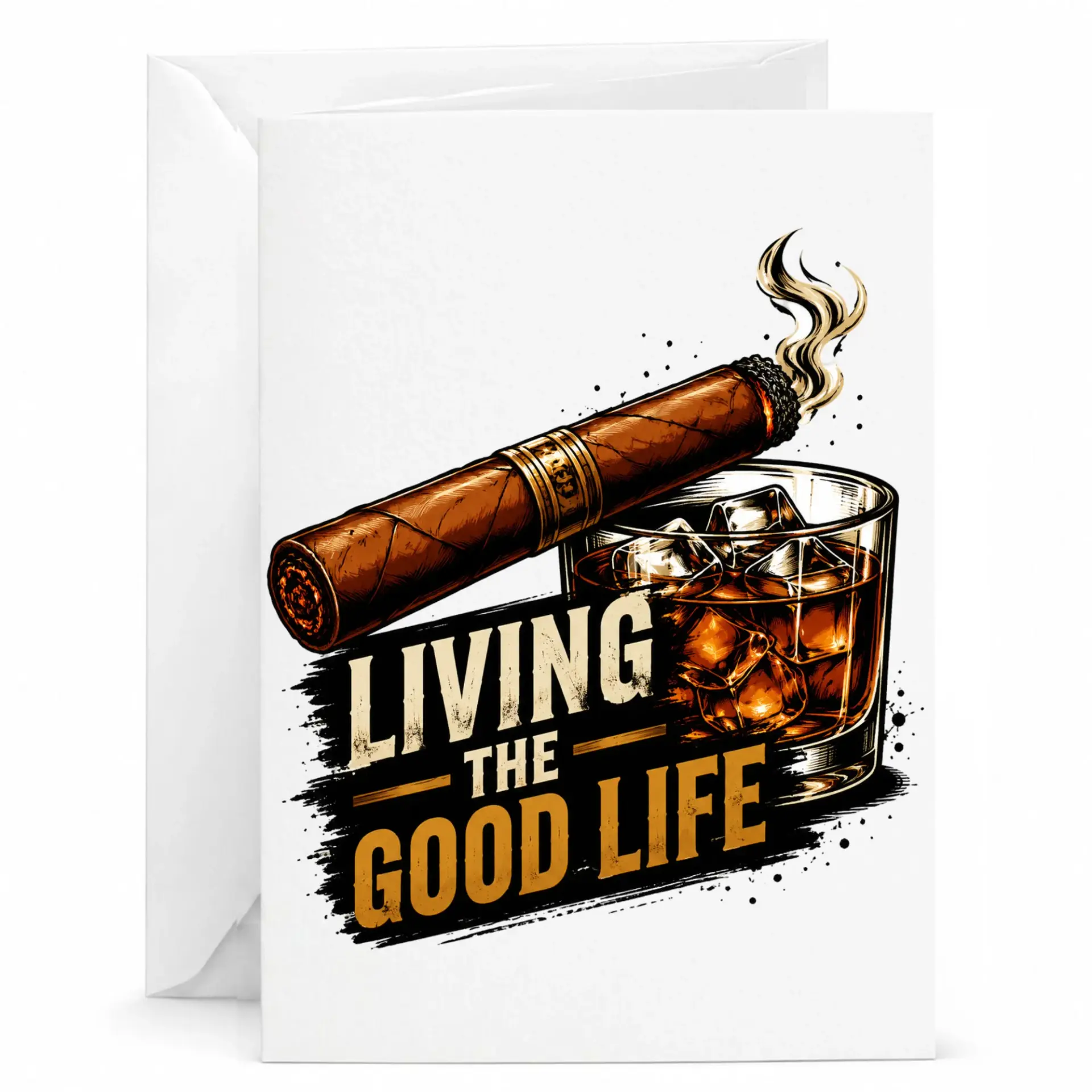 Funny Greeting Card Living Whiskey and Cigar Illustration for Men Birthday or Retirement