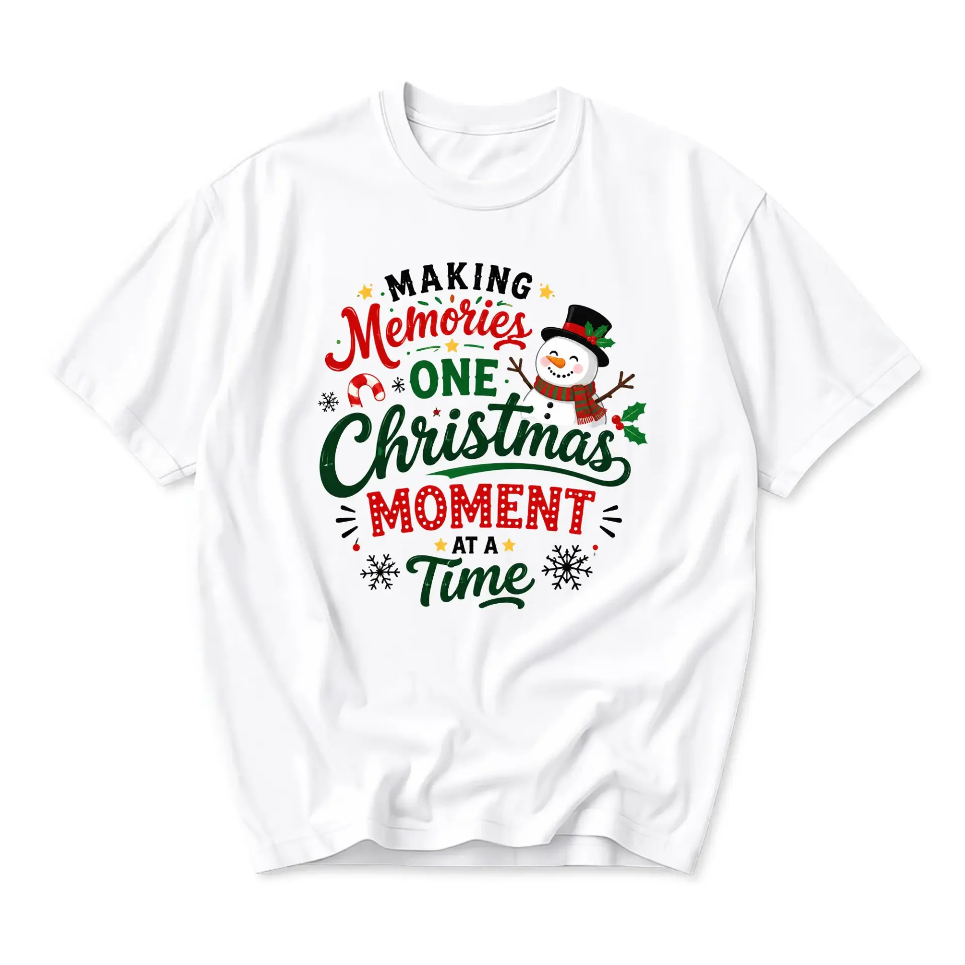 Graphic Tee Making Memories One Christmas Moment at a Time Winter Holiday Snowman Unisex Short Sleeve Crew Neck Shirt
