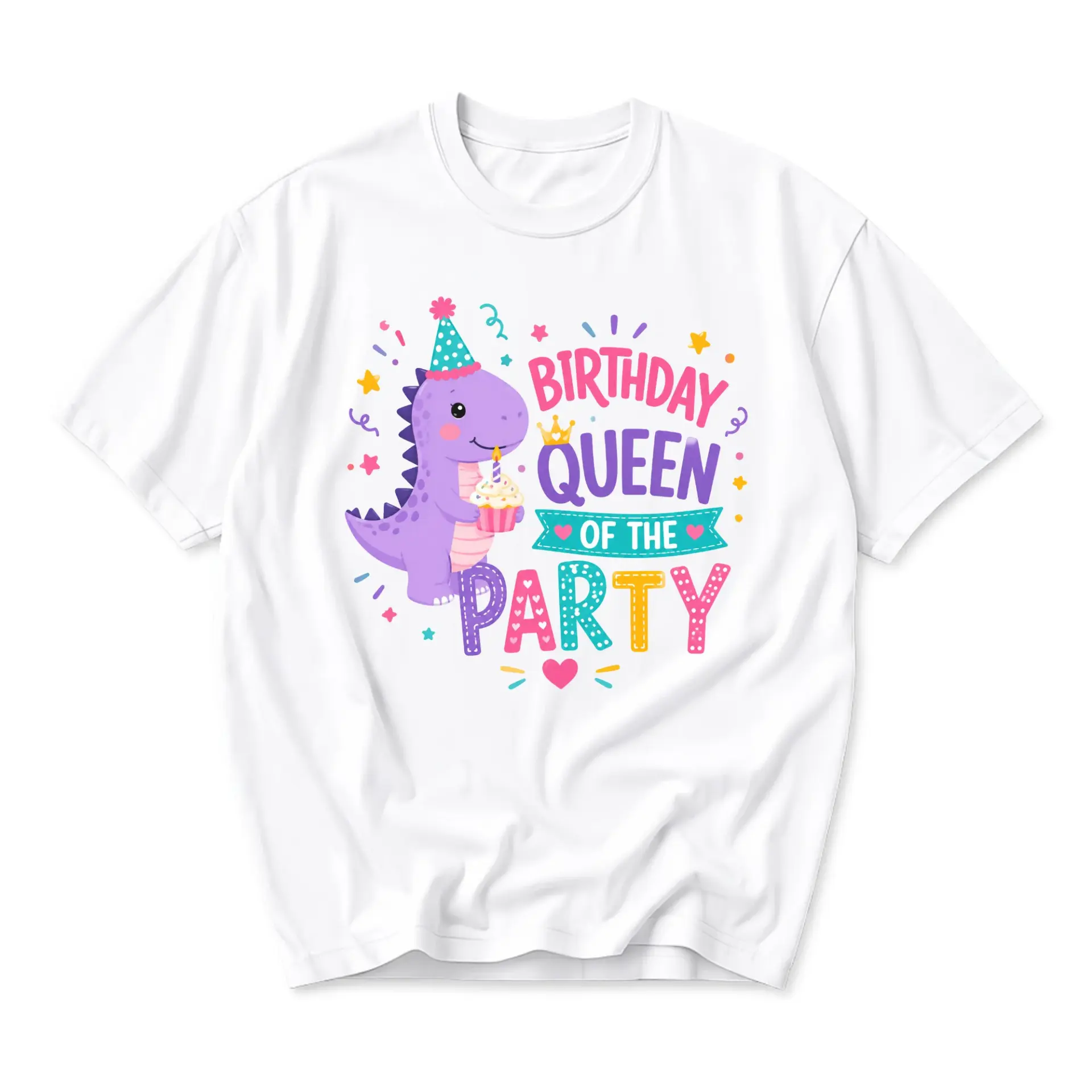 Graphic Tee Birthday Queen of the Party Funny Dinosaur Shirt Cute