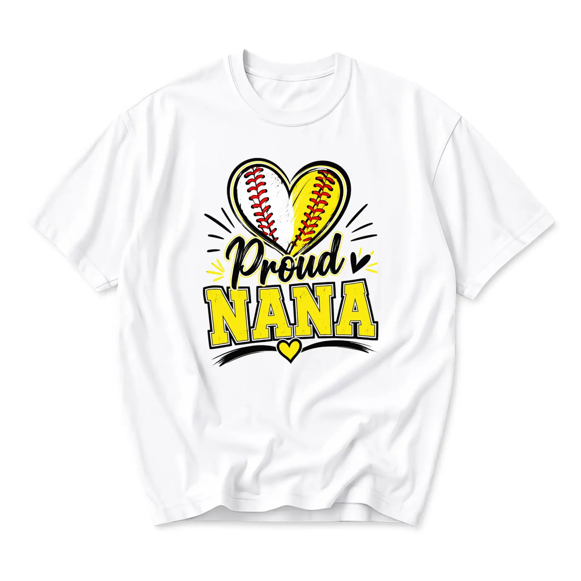 Graphic Tee Proud Nana Softball Heart Design Unisex Crew Neck Short Sleeve Shirt for Casual Everyday Apparel