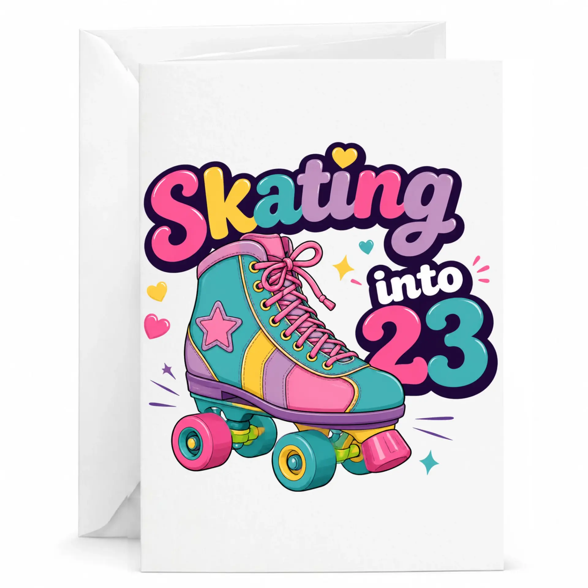 Birthday Card Skating into 23 Retro Roller Skate Design Colorful Illustration Folded Stationery Greeting Card for Milestone
