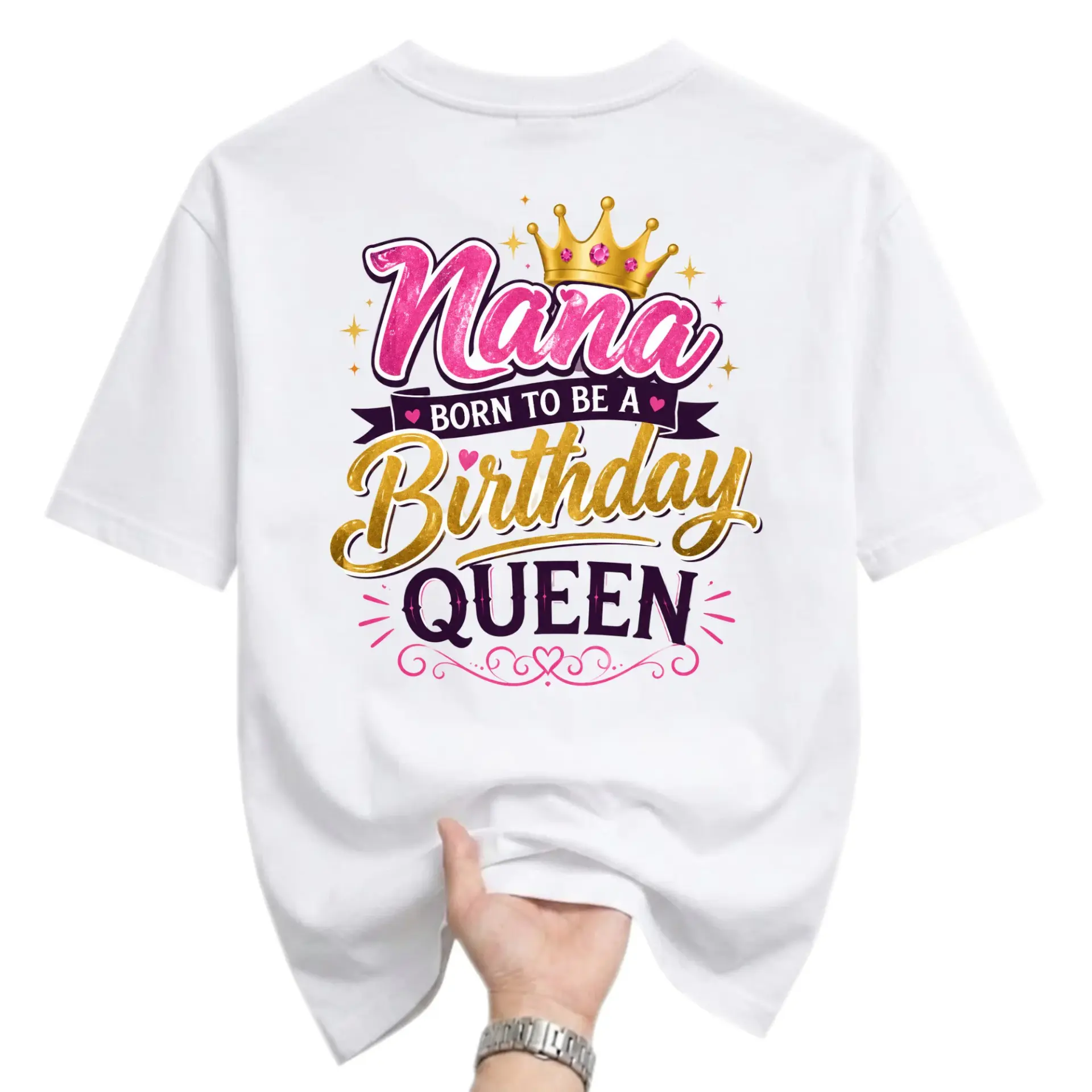 Graphic Tee Nana Born to Be a Birthday Queen Shirt Casual Cotton Crew Neck Top for Special Celebration