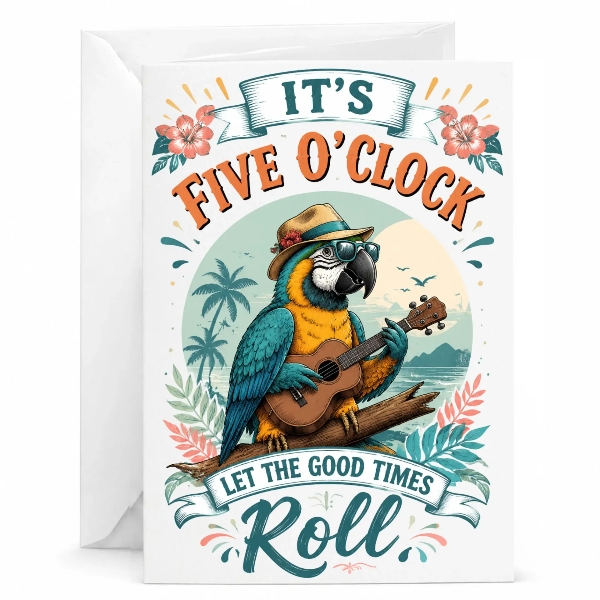 Funny Parrot Greeting Card Tropical Musician Design with Matching Envelope for Birthdays Anniversaries and Celebrations