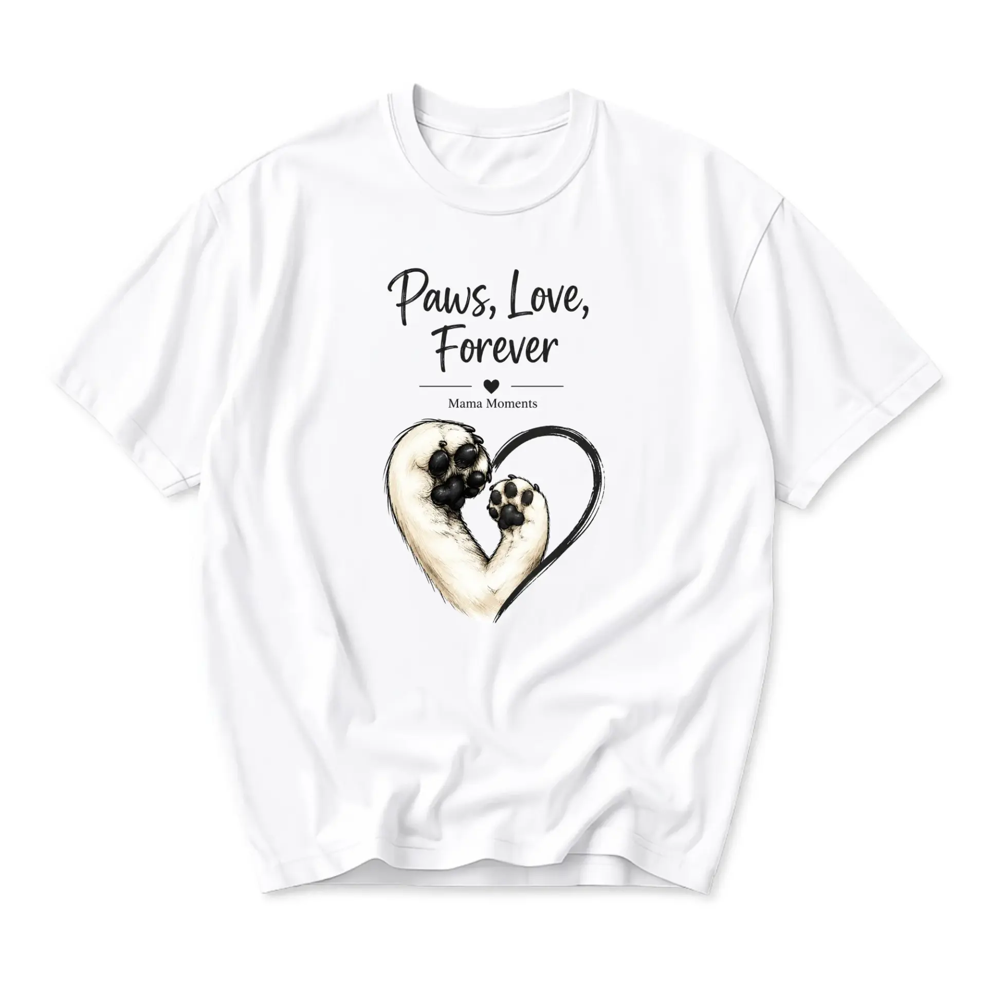 Graphic Tee Paws Love Forever Animal Lover Casual Shirt Unisex Crew Neck Top Soft Cotton Everyday Apparel White